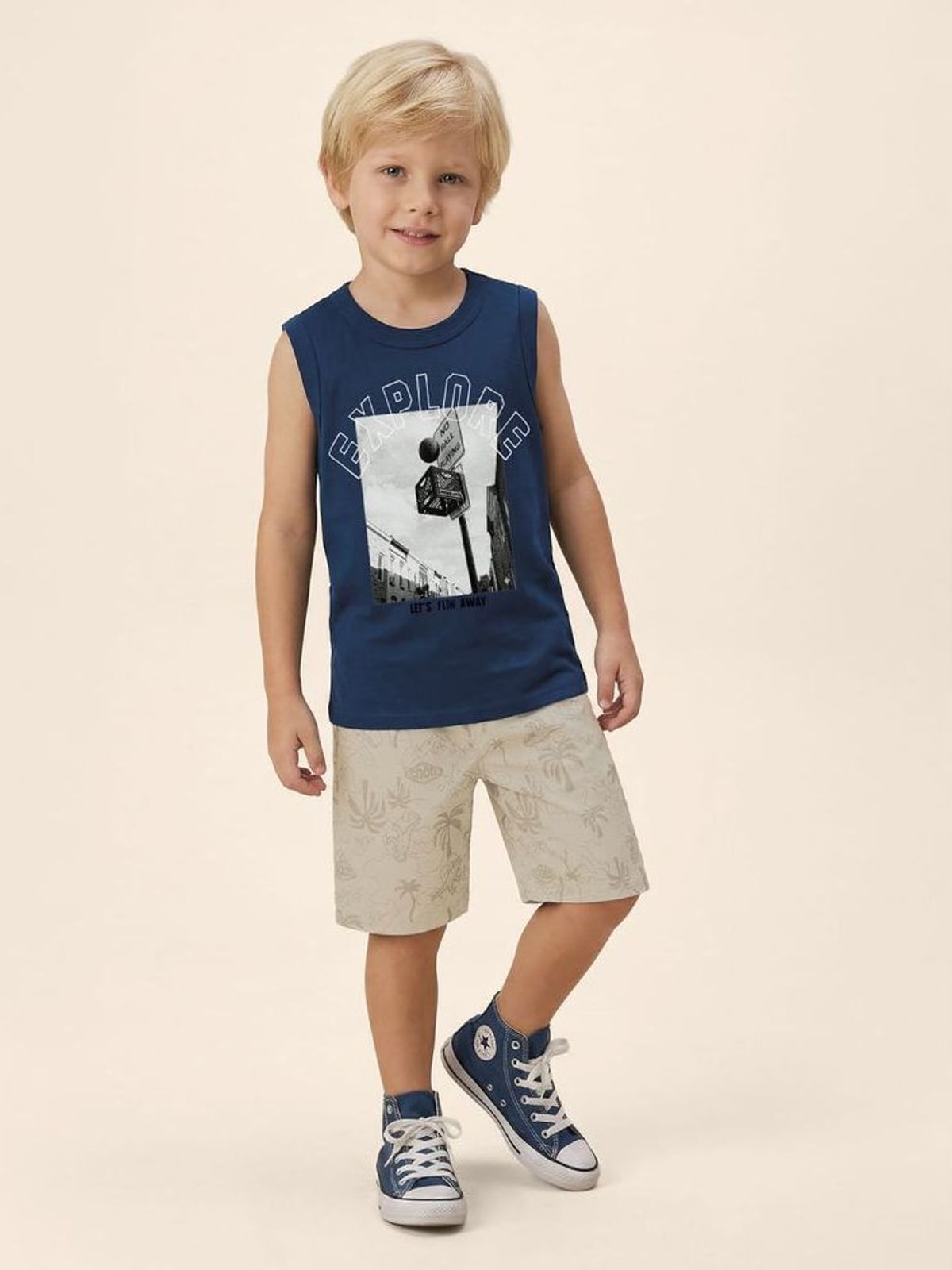 Regata Infantil Menino Alça Larga Estampa Explore Em Algodão Malwee Kids