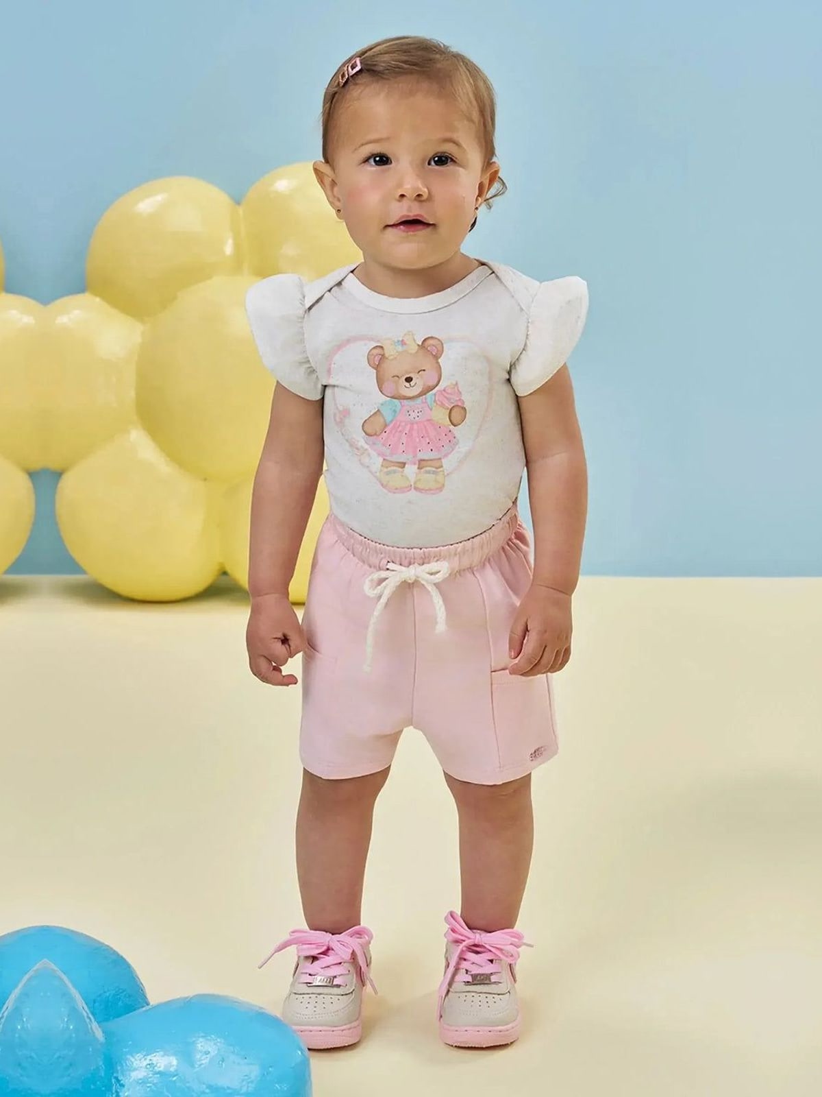 Conjunto de Body em Malha Power e Shorts em Molevisco Kukiê Bebê Menina