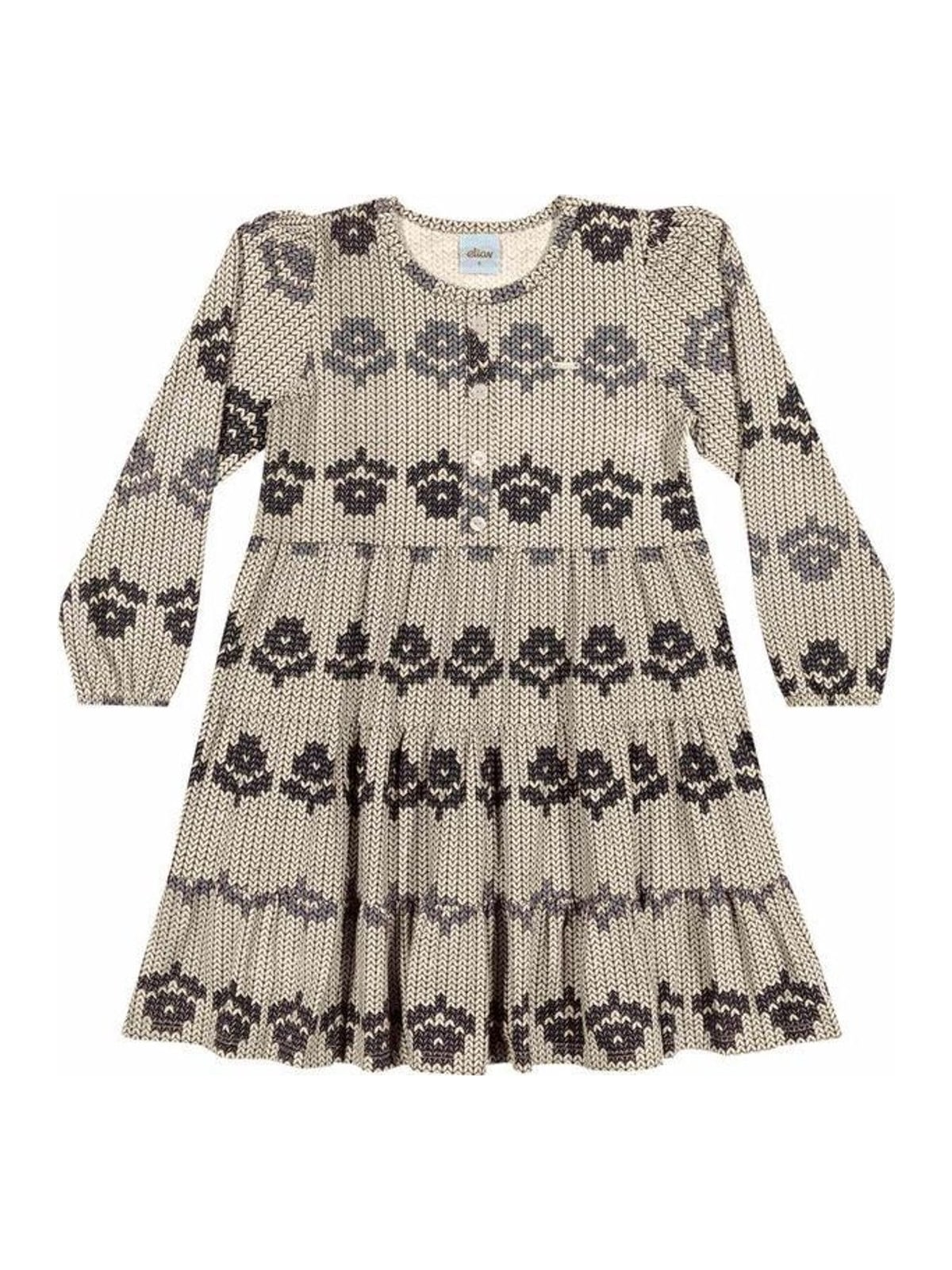 Vestido Infantil Menina Flores Manga Longa Elian Bege