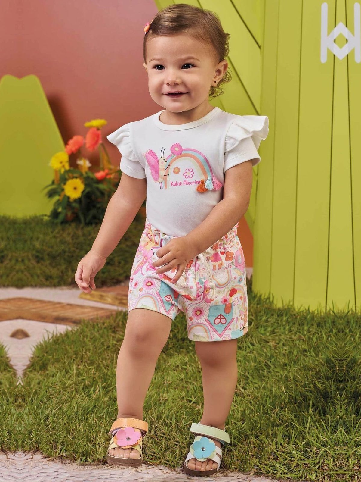 Conjunto de Body em Suedine e Short em Molecotton Kukiê Bebê Menina