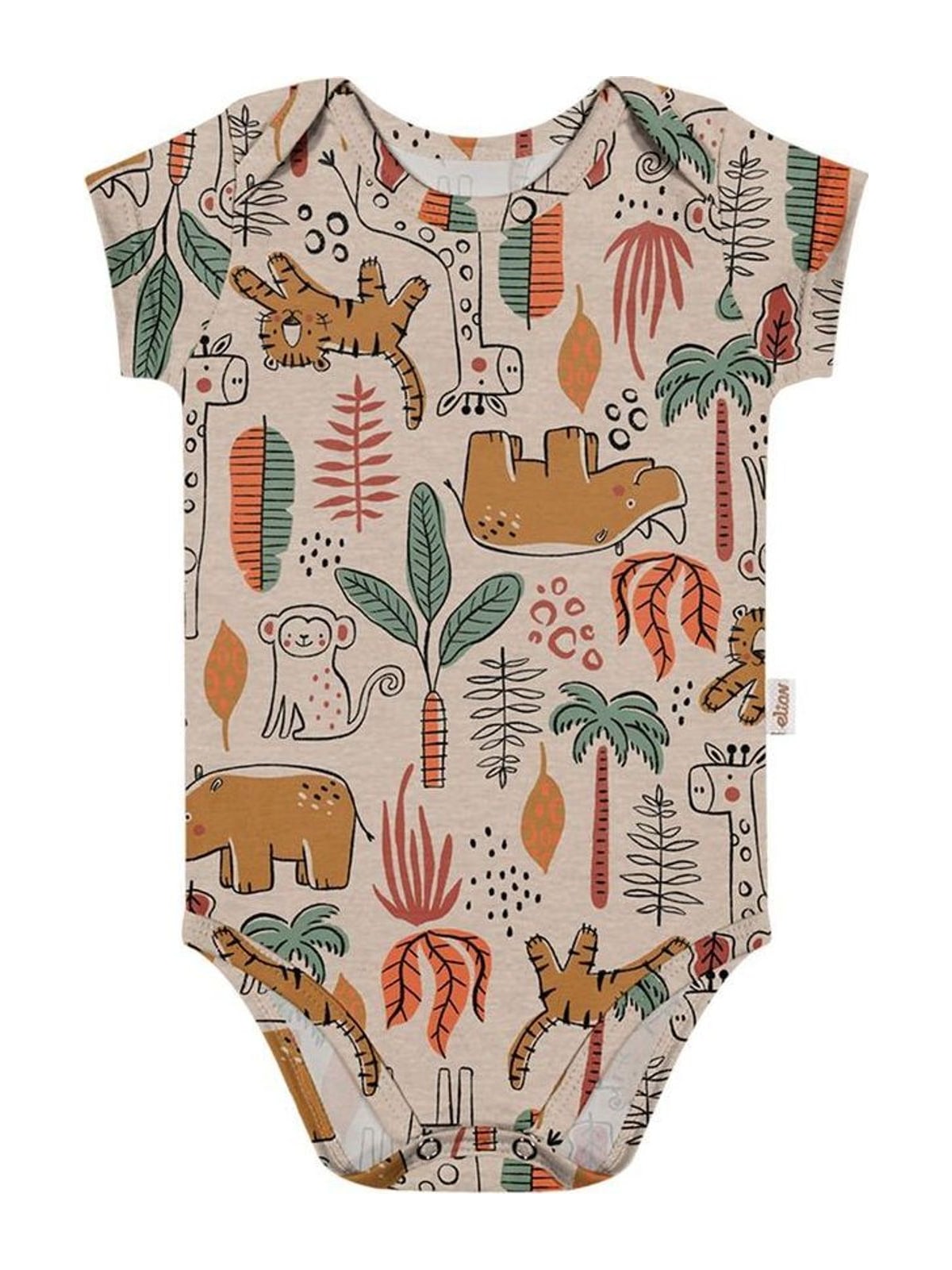 Body Bebê Menino Cotton Com Estampa Elian Marrom Claro