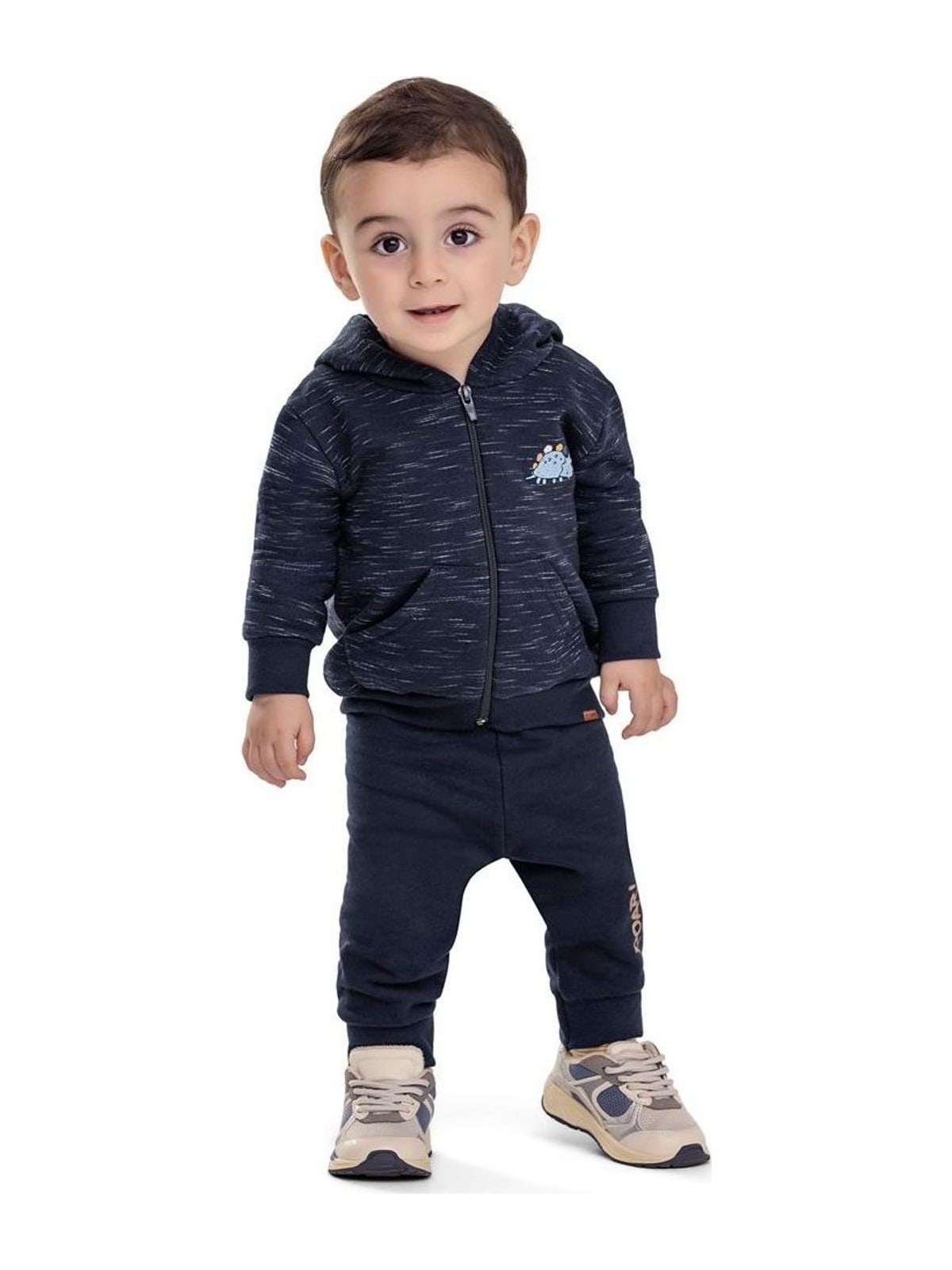 Conjunto Bebê Menino Moletom Rajado Dino Elian Azul