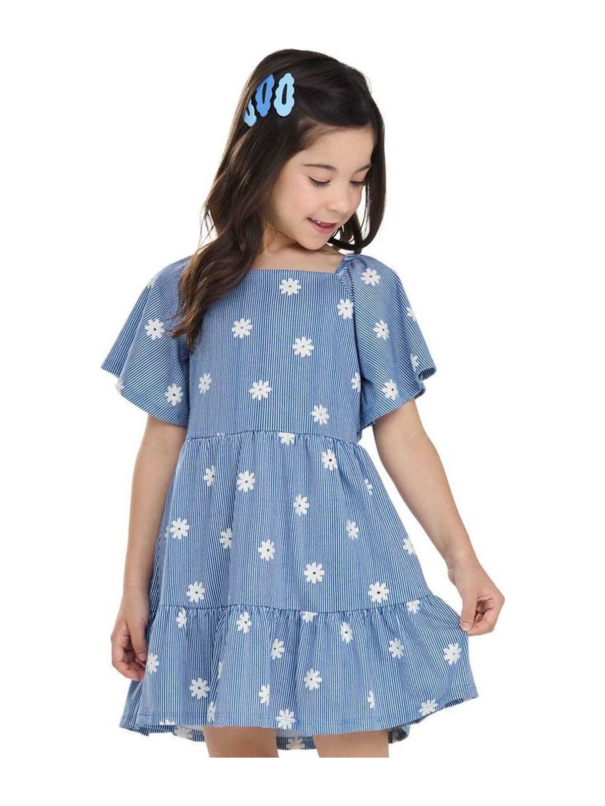 Vestido Infantil Menina Floral Listras Elian Azul