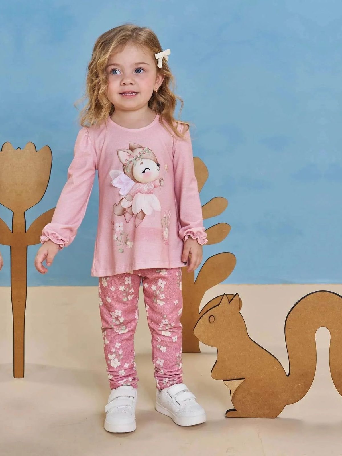 Conjunto de Bata em Malha Fresh com Calça Legging em Molecotton Infanti Bebê Menina Kukiê