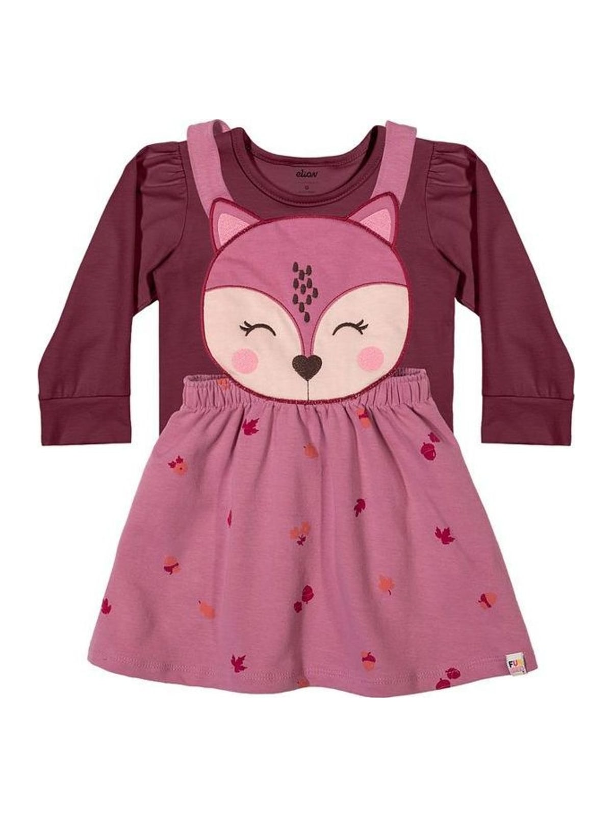 Conjunto Bebê Menina Vestido e Blusa Raposa Elian Bordô