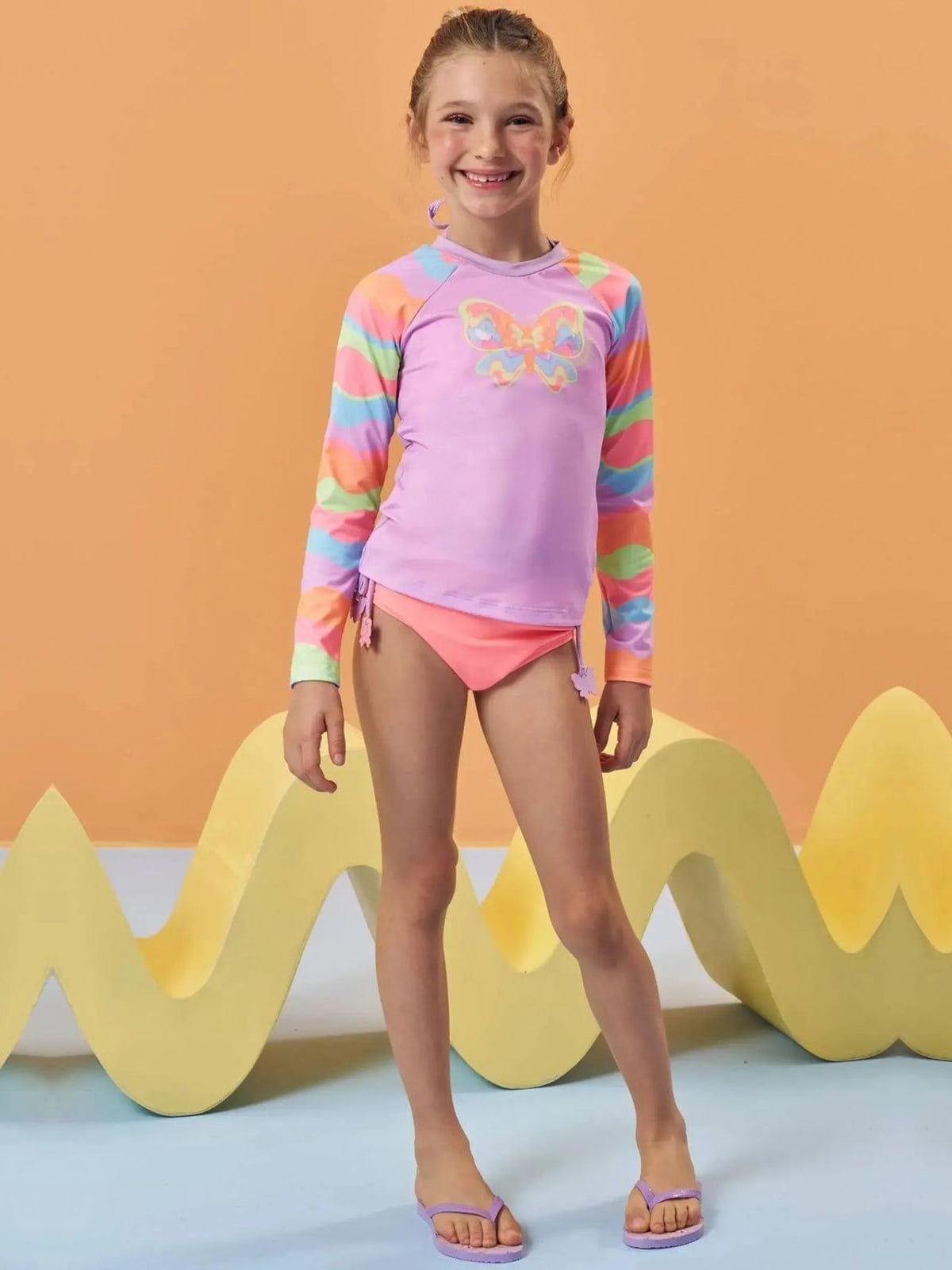 Trio de Biquíni e Blusa em Malha com Proteção UV50+ Kukiê Infantil Menina