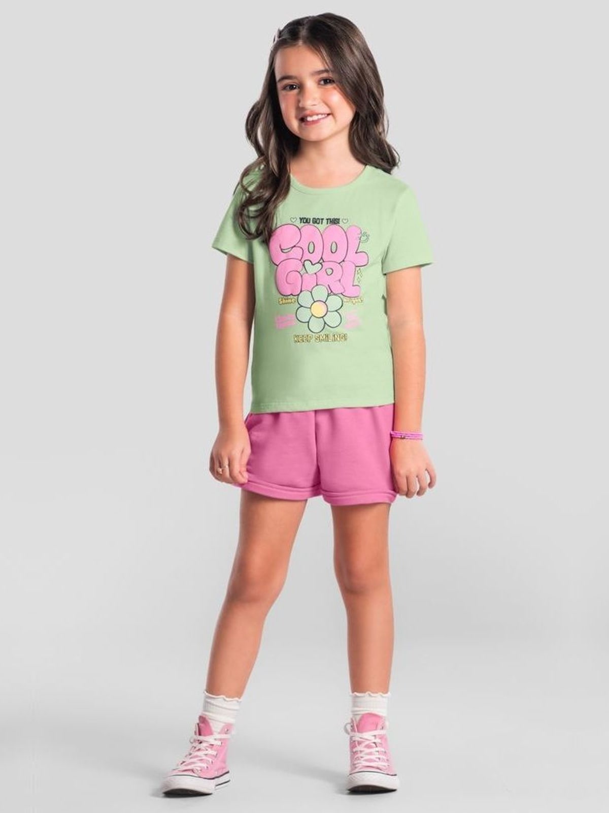 Conjunto infantil menina em malha de Flores Brandili