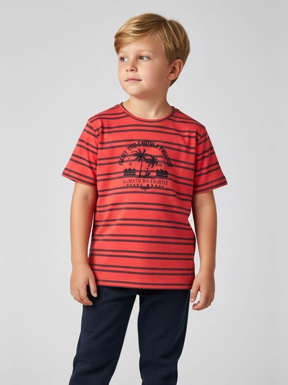 Camiseta Infantil Menino Listras Tropical Elian Vermelho