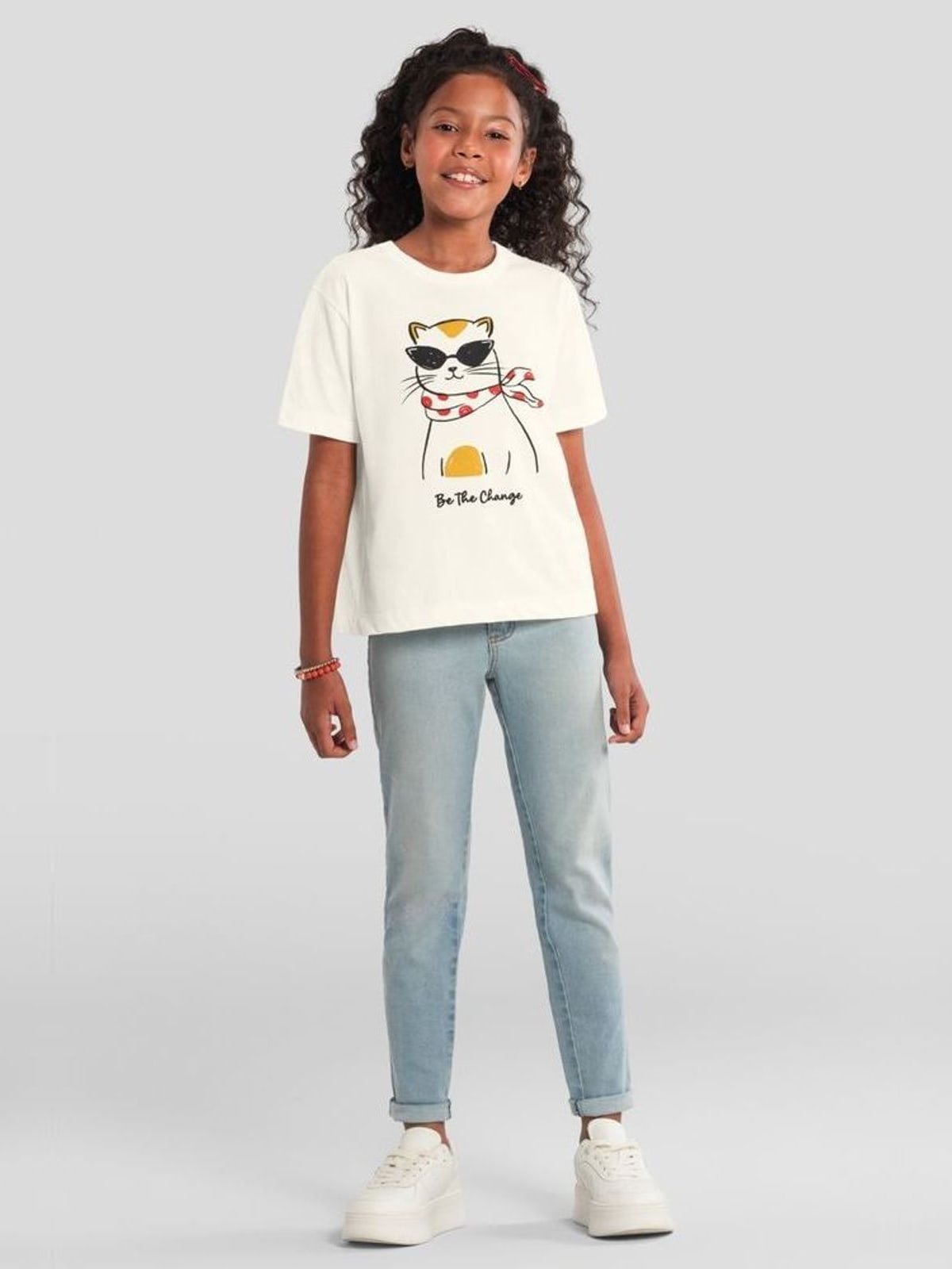 Blusa infantil menina com estampa de gatinho Brandili