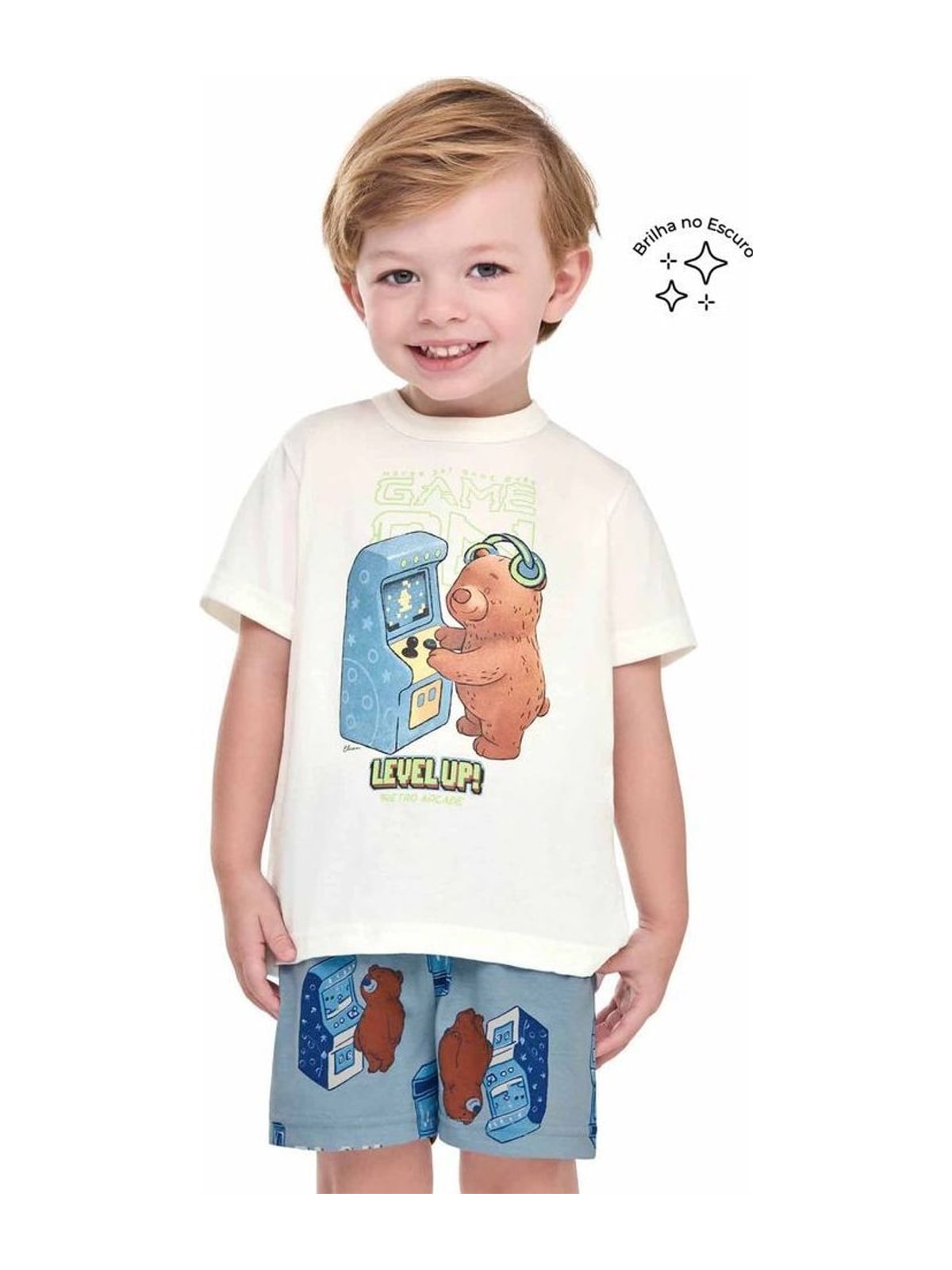 Pijama Infantil Menino Game On Ursinho Elian Bege