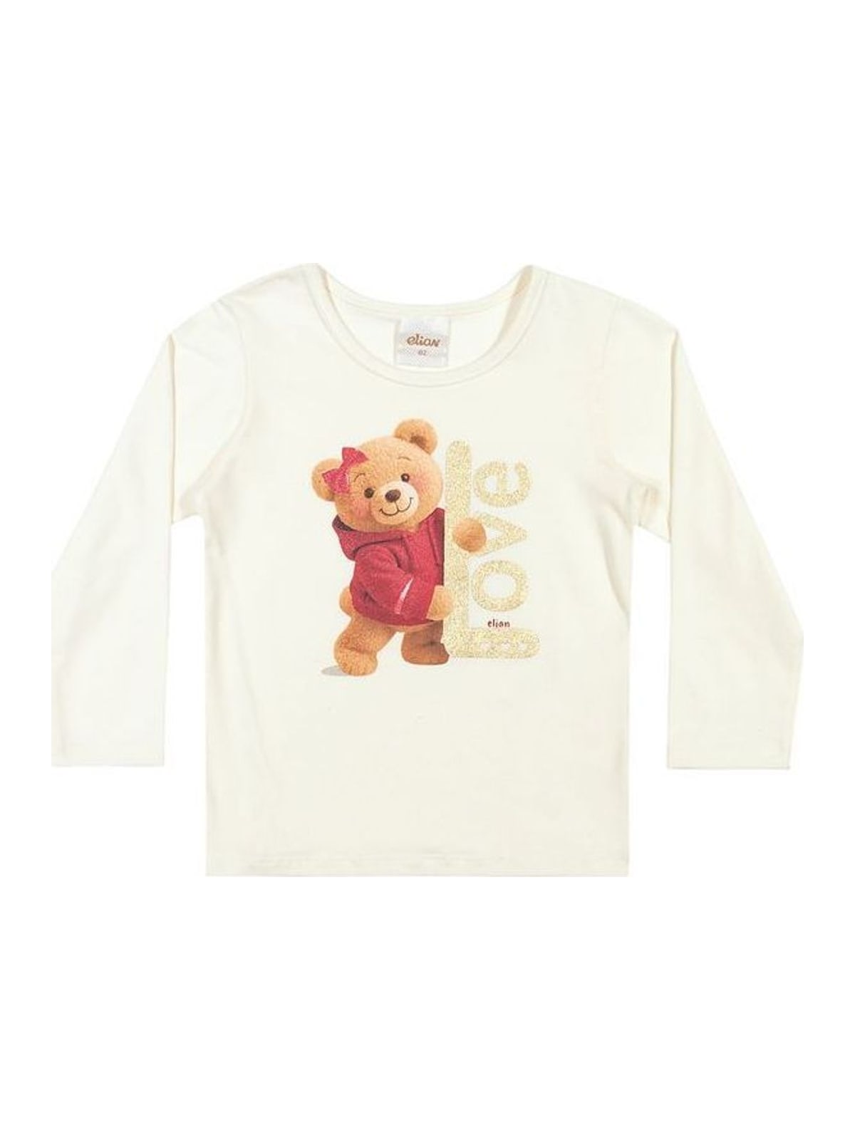 Blusa Infantil Menina Manga Longa Ursinha Elian Bege