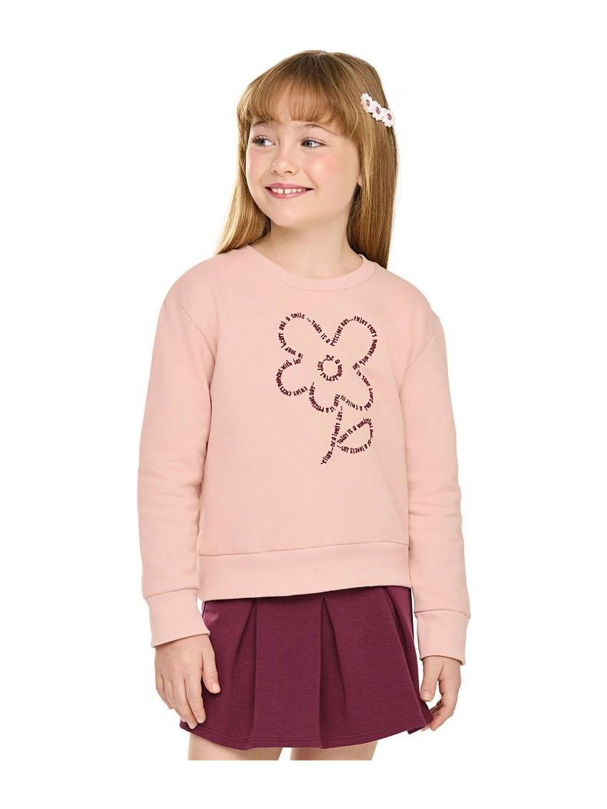 Conjunto Infantil Menina Moletom Flor Elian Rosa Claro