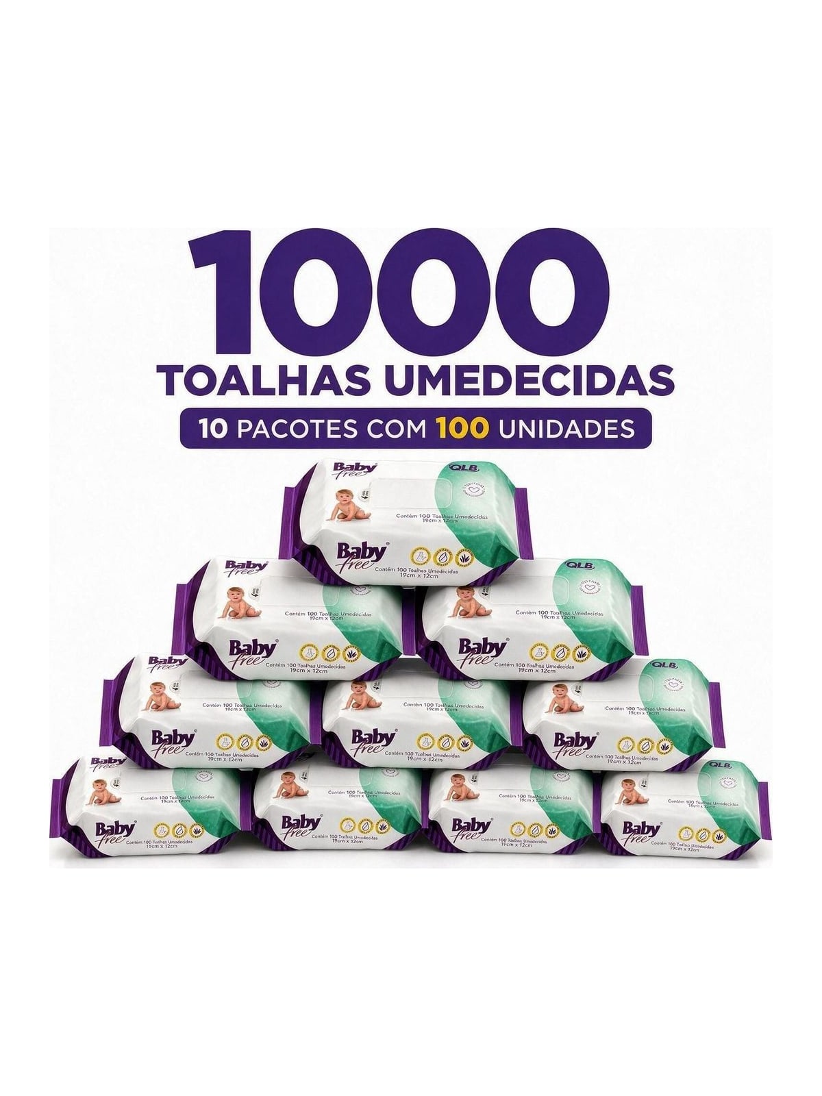 Toalhas Umedecidas para Bebê 1000 Unidades (10 Pacotes de 100)