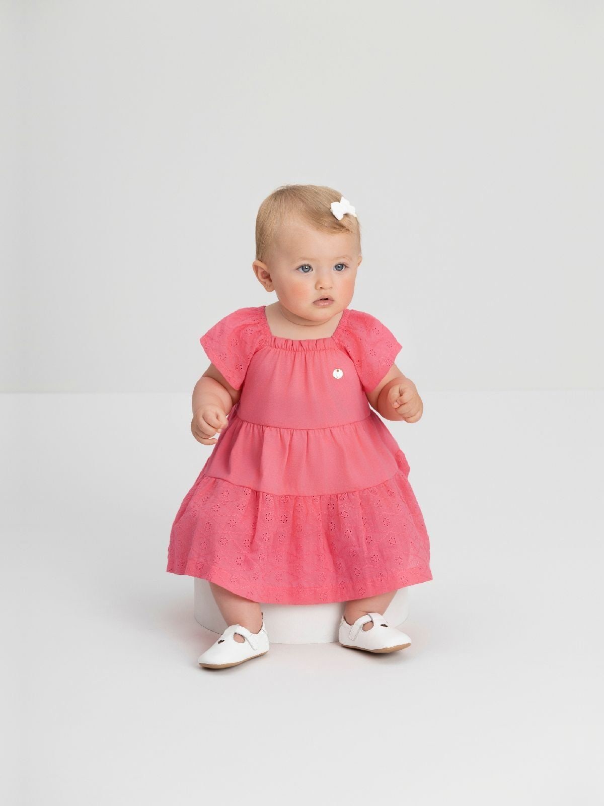 Vestido de Bebê com Recortes Franzidos Rosa Pink Up Baby
