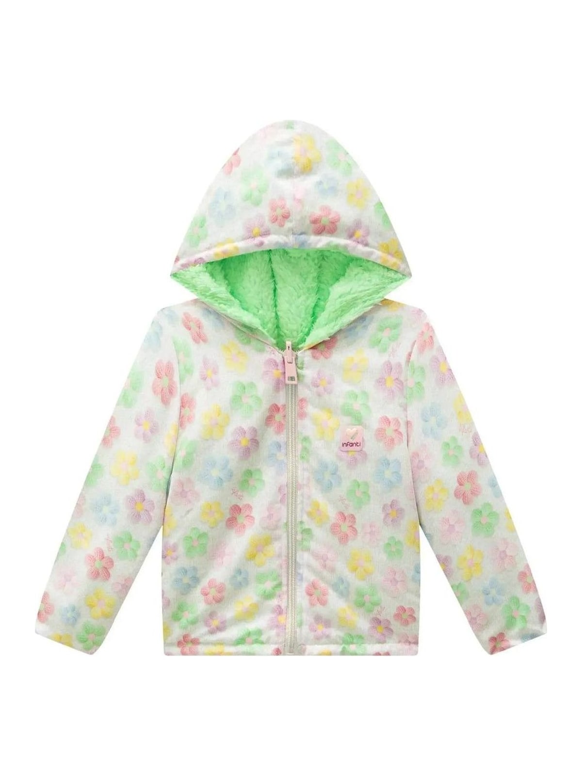 Jaqueta Reversível em Nylon e Pelo Carneirinho Dublado Infanti Bebê Menina Kukiê