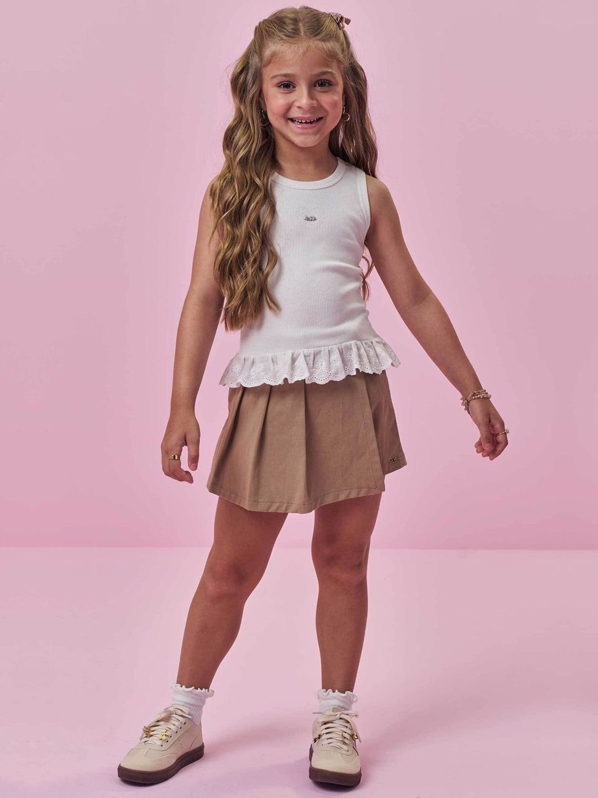 Shorts Saia em Sarja com Elastano Kukiê Infantil Menina