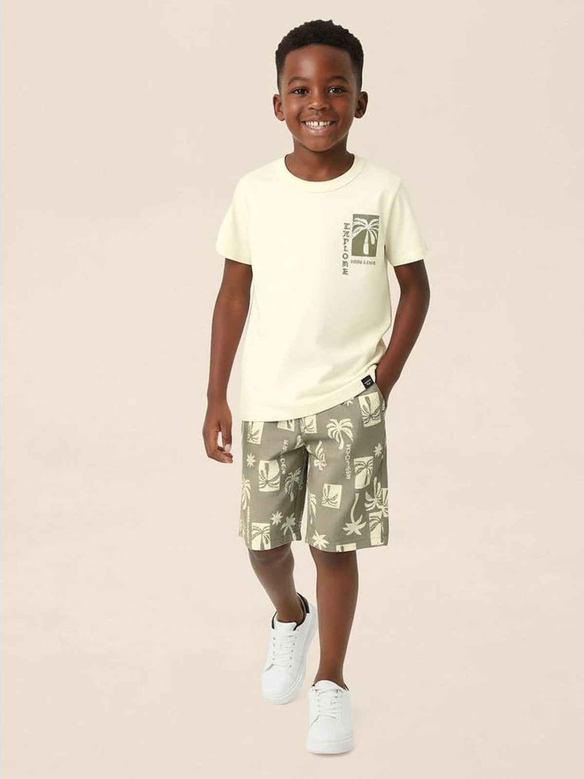 Conjunto Infantil Menino Bermuda Estampada Em Microfibra Malwee Kids