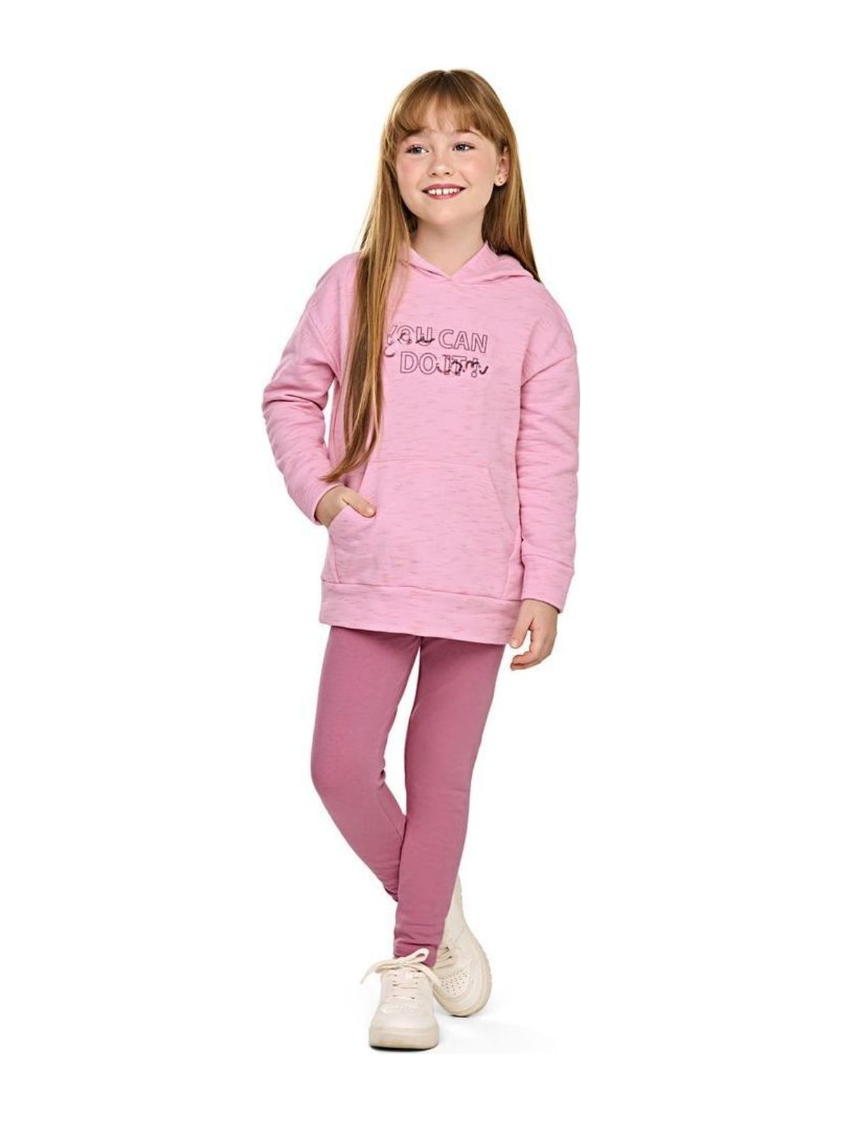 Conjunto Infantil Menina Moletom Rajado Elian Rosa