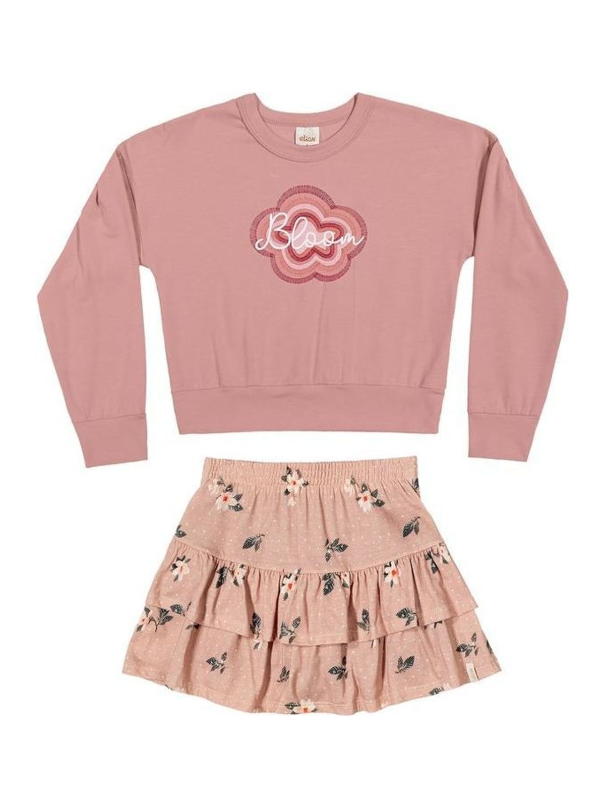 Conjunto Infantil Menina Bloom Com Babados Elian Rosa
