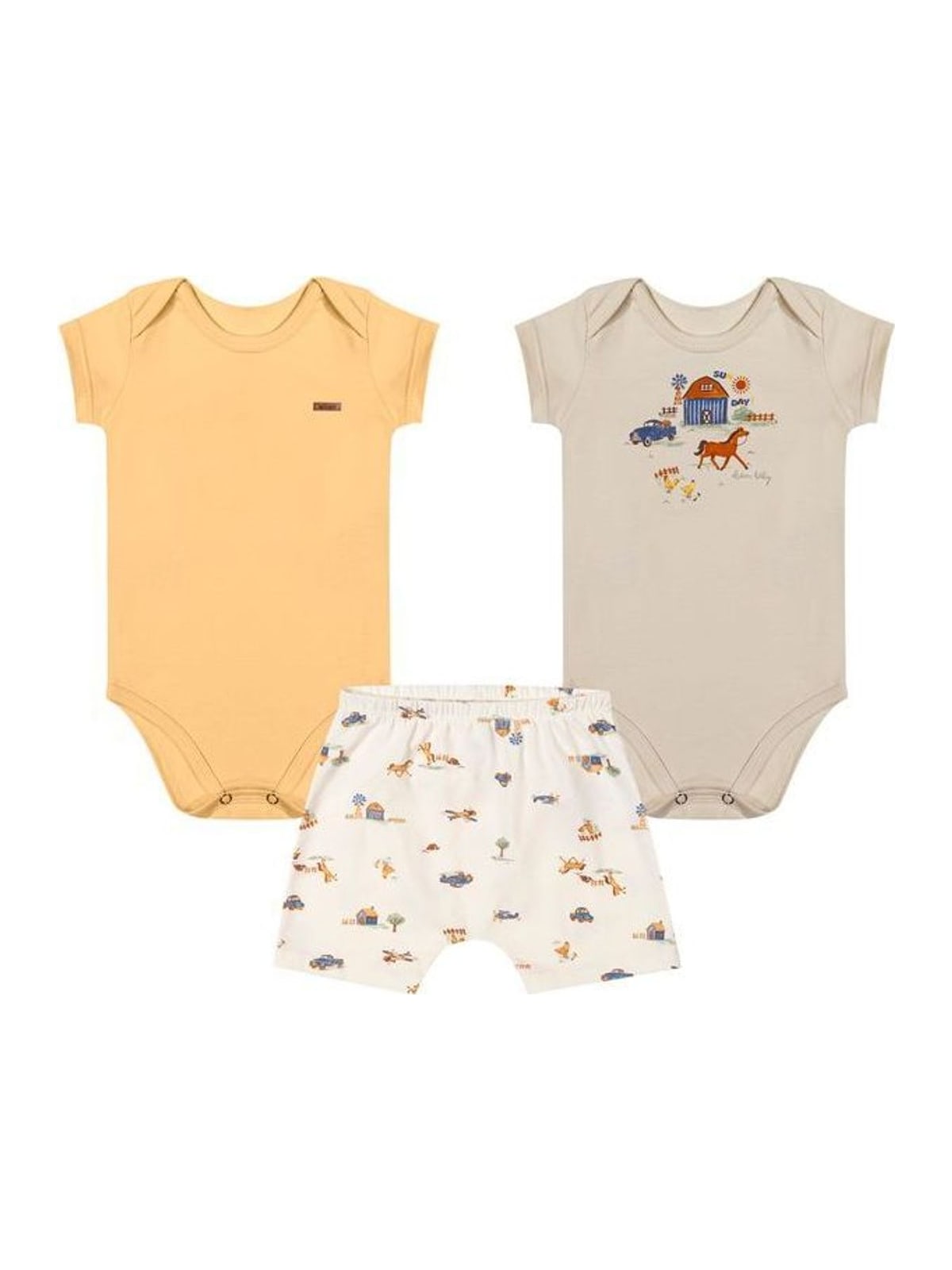 Kit Bebê Menino Bodies e Short Bichinhos Elian Amarelo