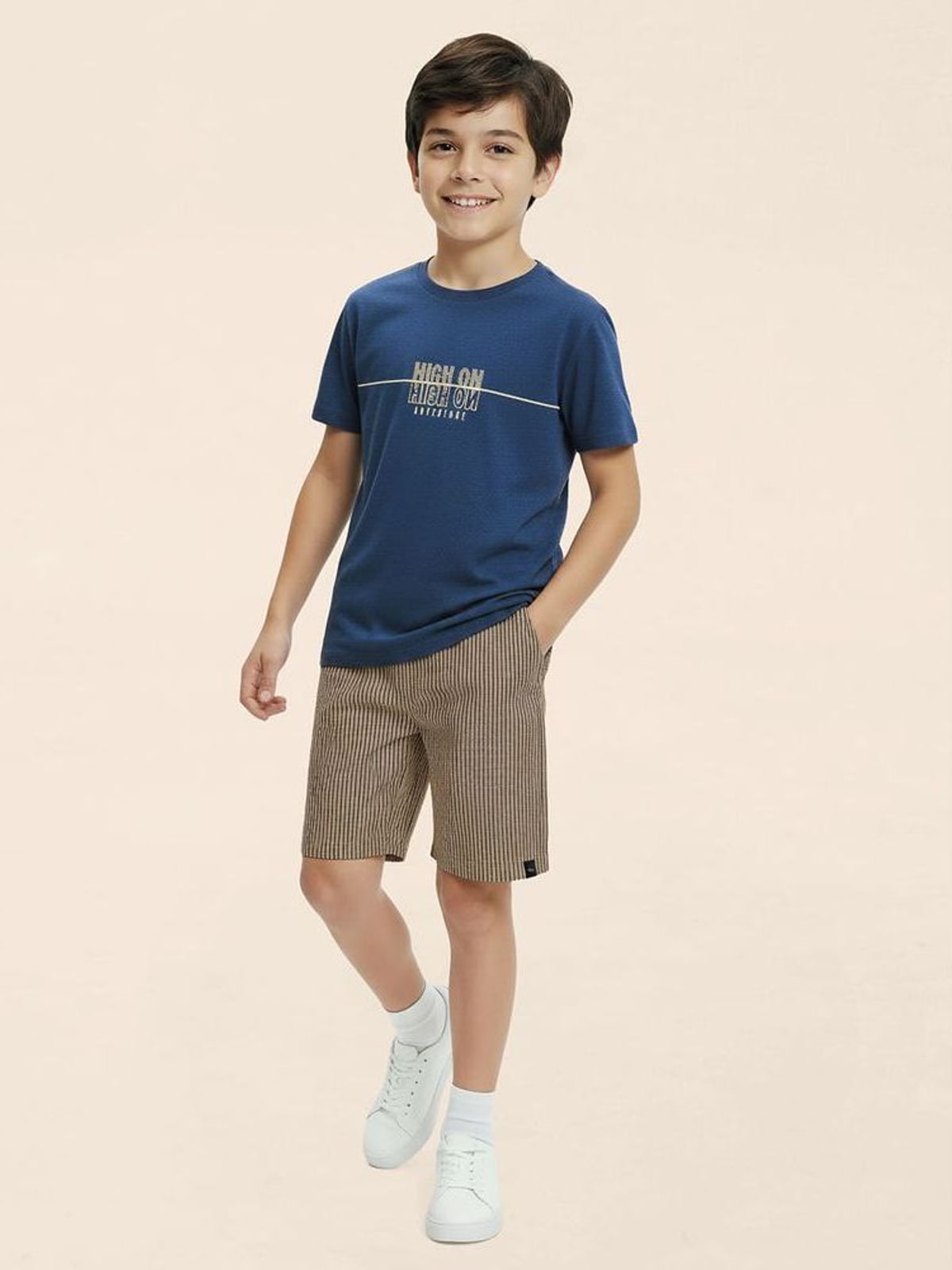 Bermuda Infantil Menino Em Malha Canelada Listrada Malwee Kids