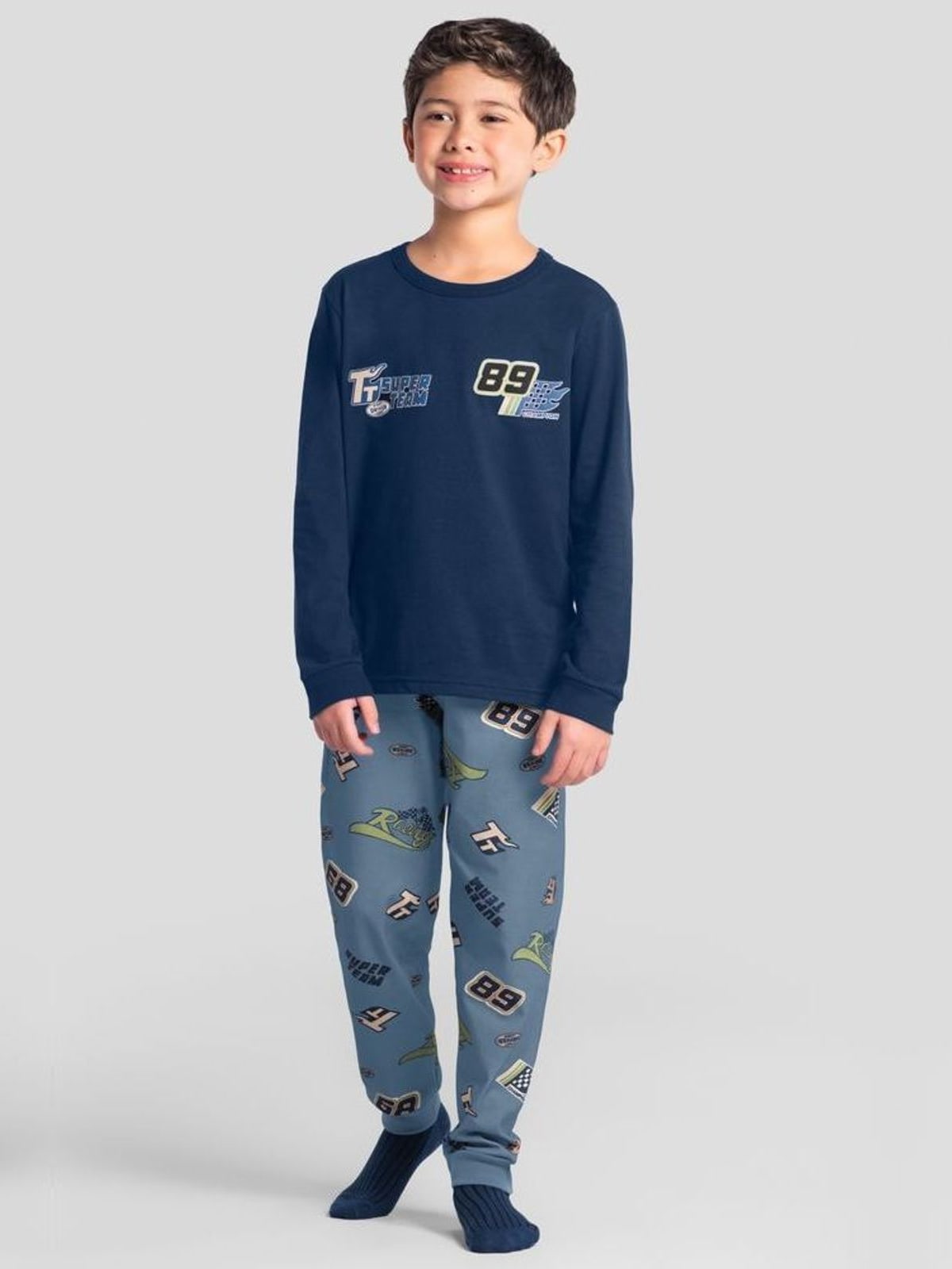 Pijama infantil menino corrida brilha no escuro Brandili