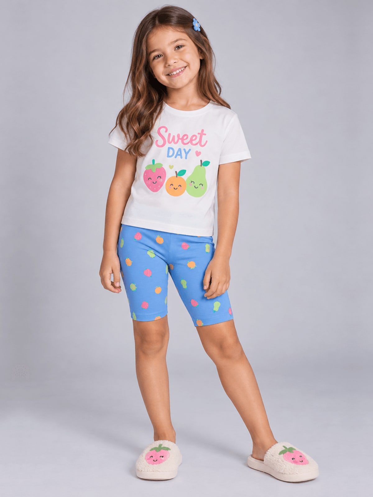 Bermuda infantil menina em cotton com estampa de fruta Brandili