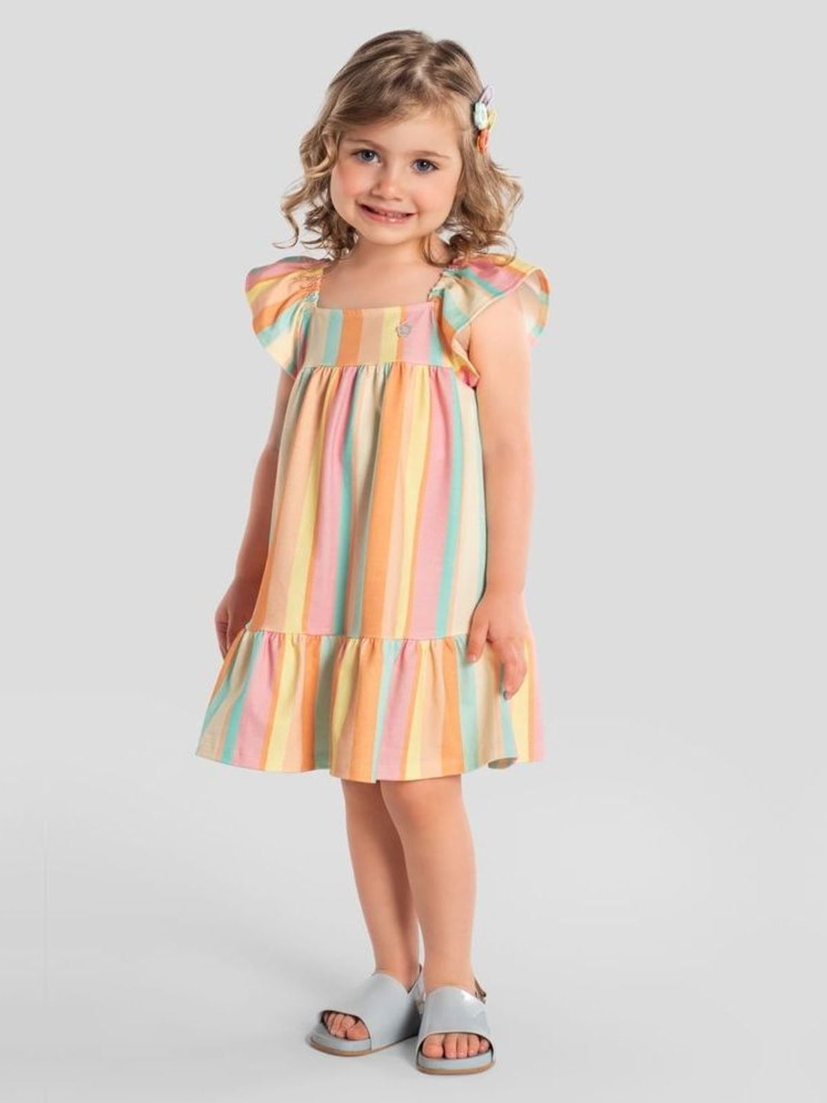 Vestido infantil menina em cotton listrado Brandili