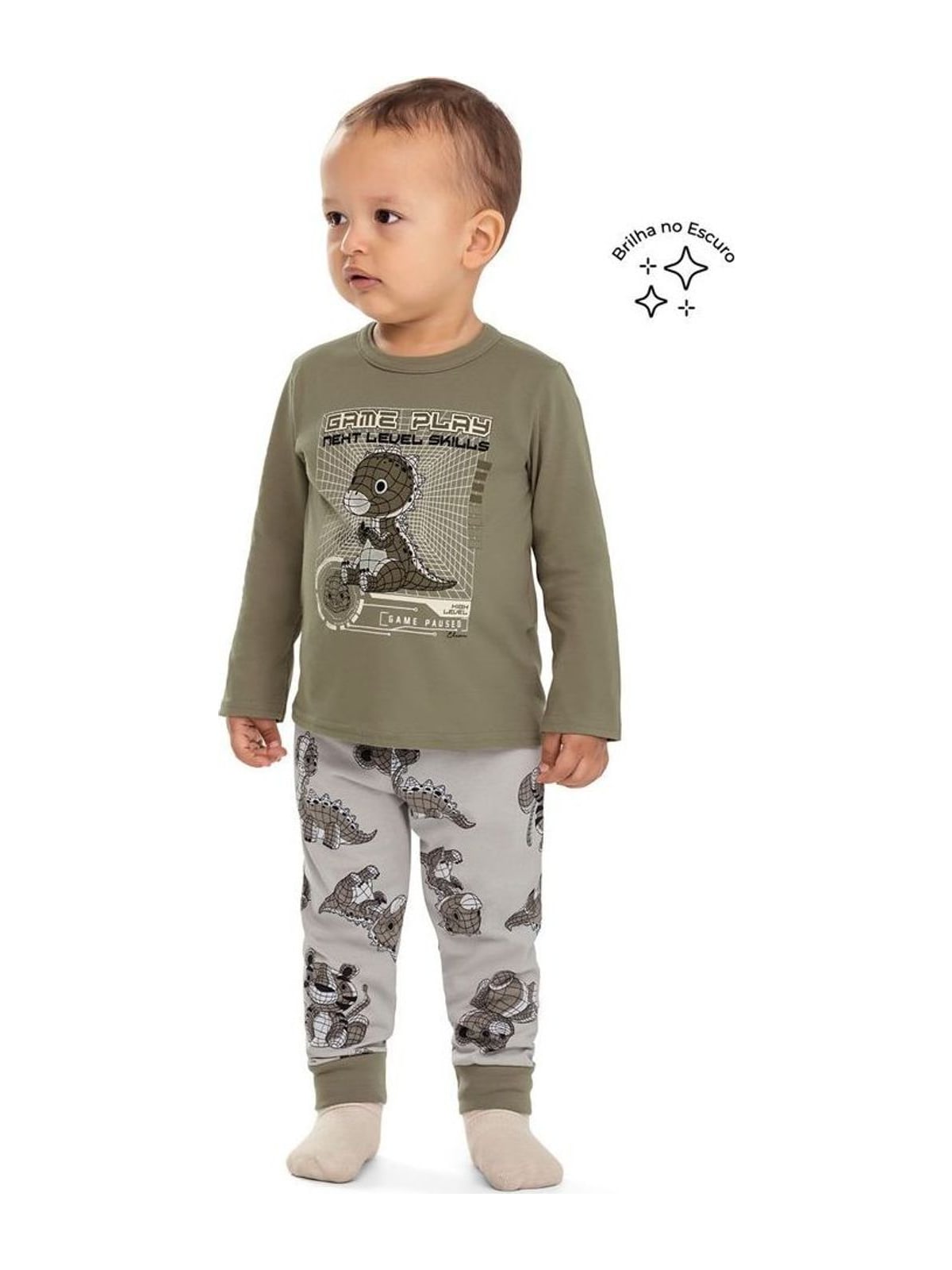 Pijama Longo Infantil Menino Dino Elian Verde