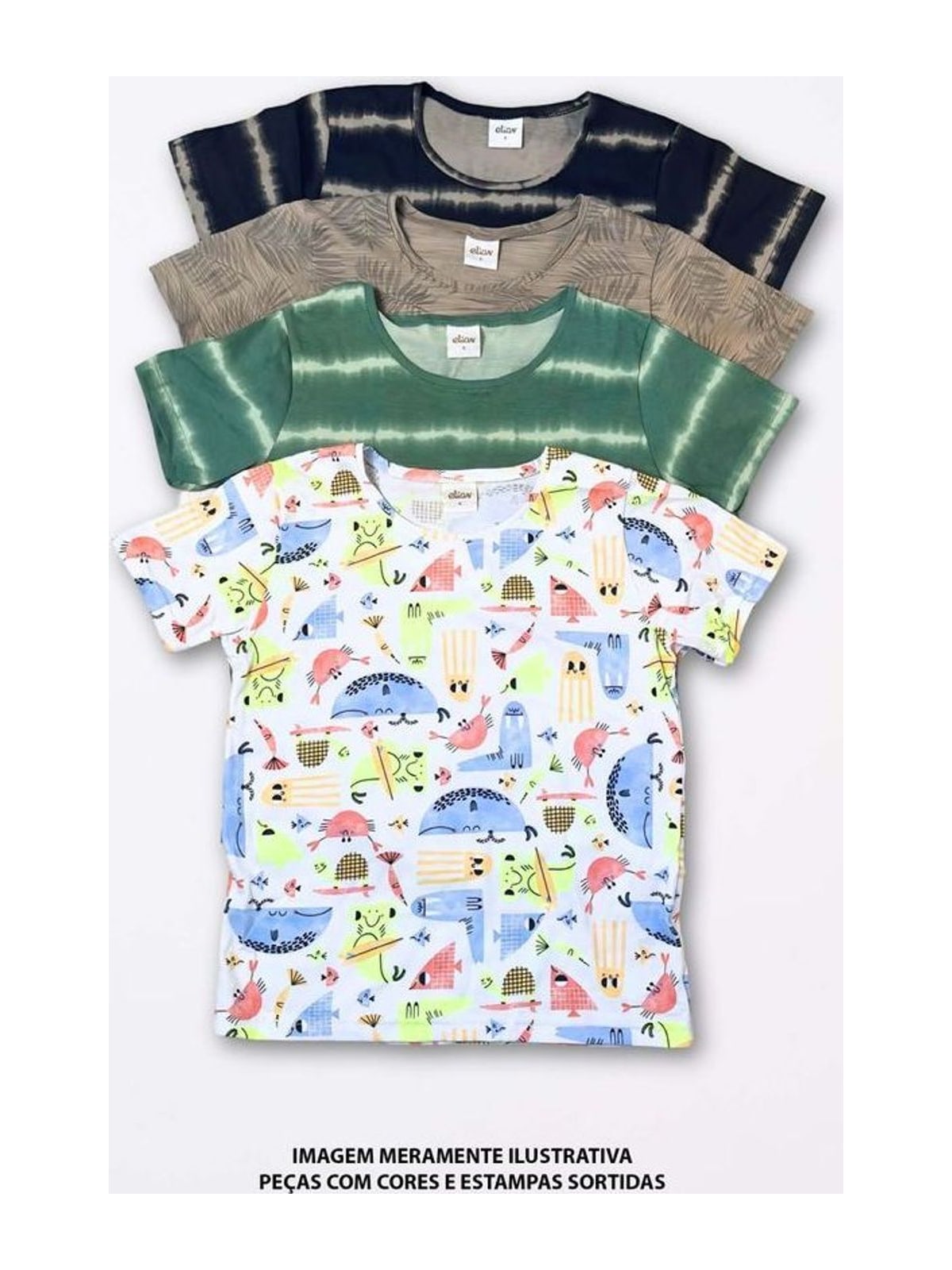 Kit 4 Camisetas Infantil Menino Elian Sortido