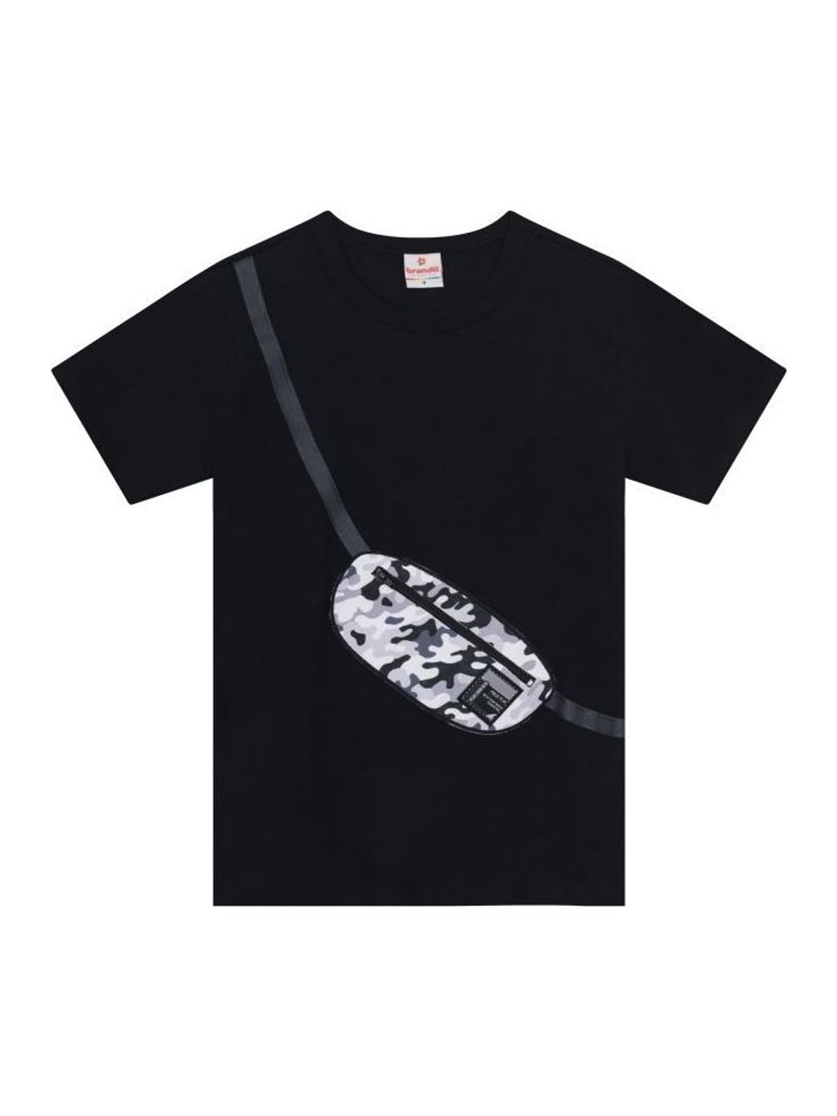 Camiseta infantil menino com aplique interativo de pochete Brandili