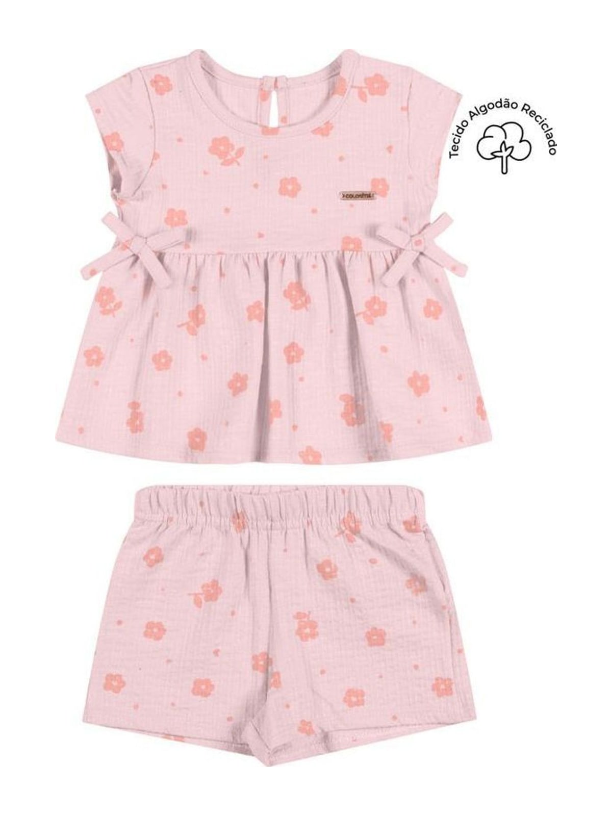 Conjunto Bebê Menina Canelado Laços Colorittá Rosa Elian