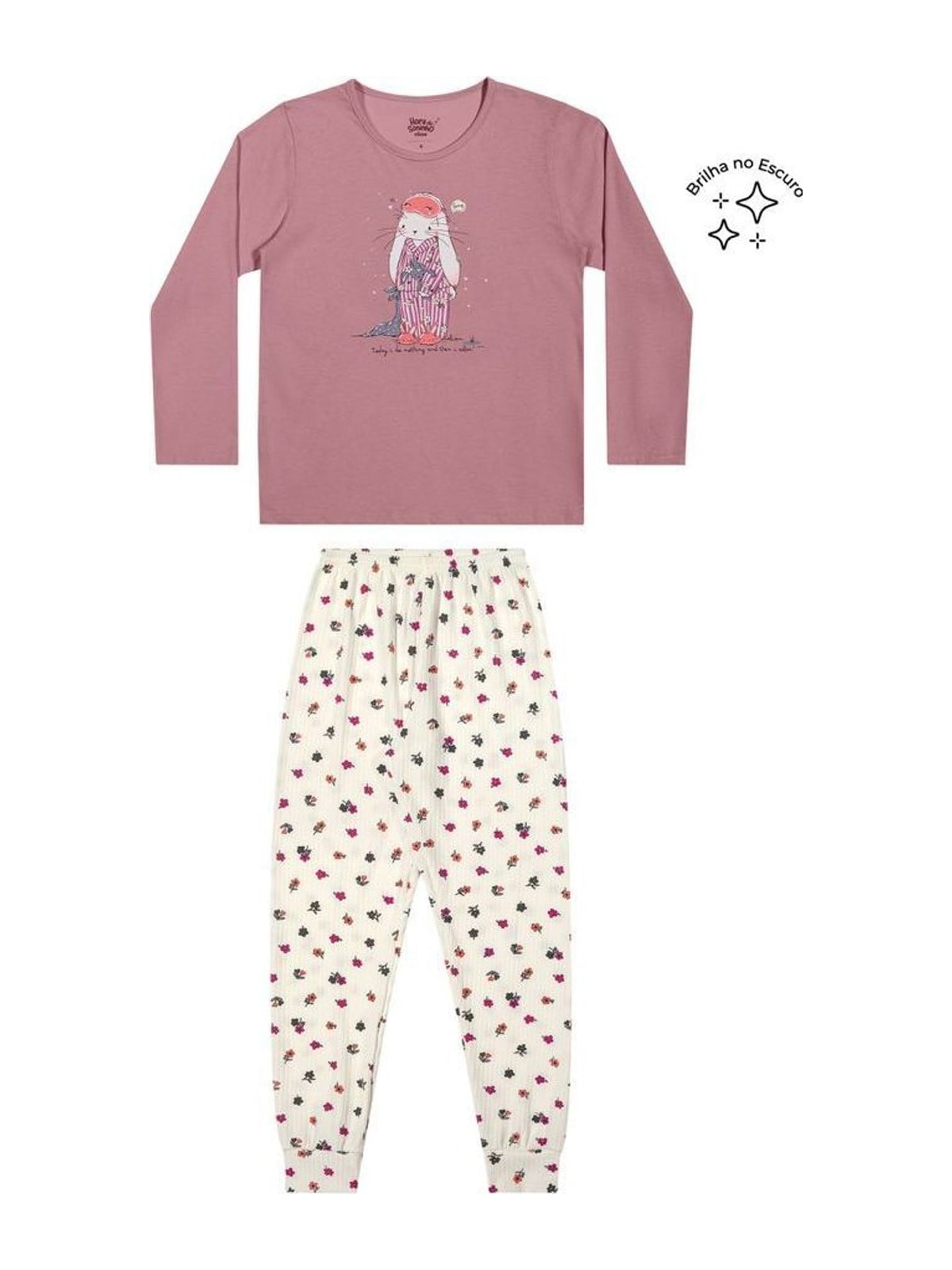 Pijama Longo Infantil Menina Coelhinho Elian Rosa