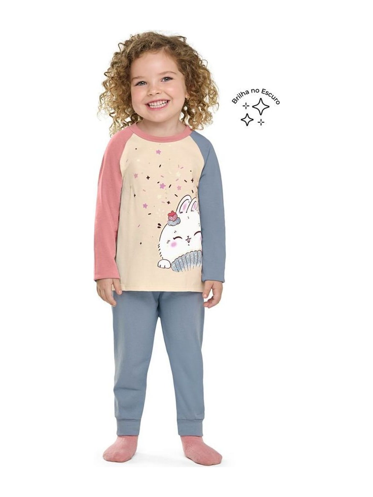 Pijama Infantil Menina Manga Longa Raglan Elian Azul