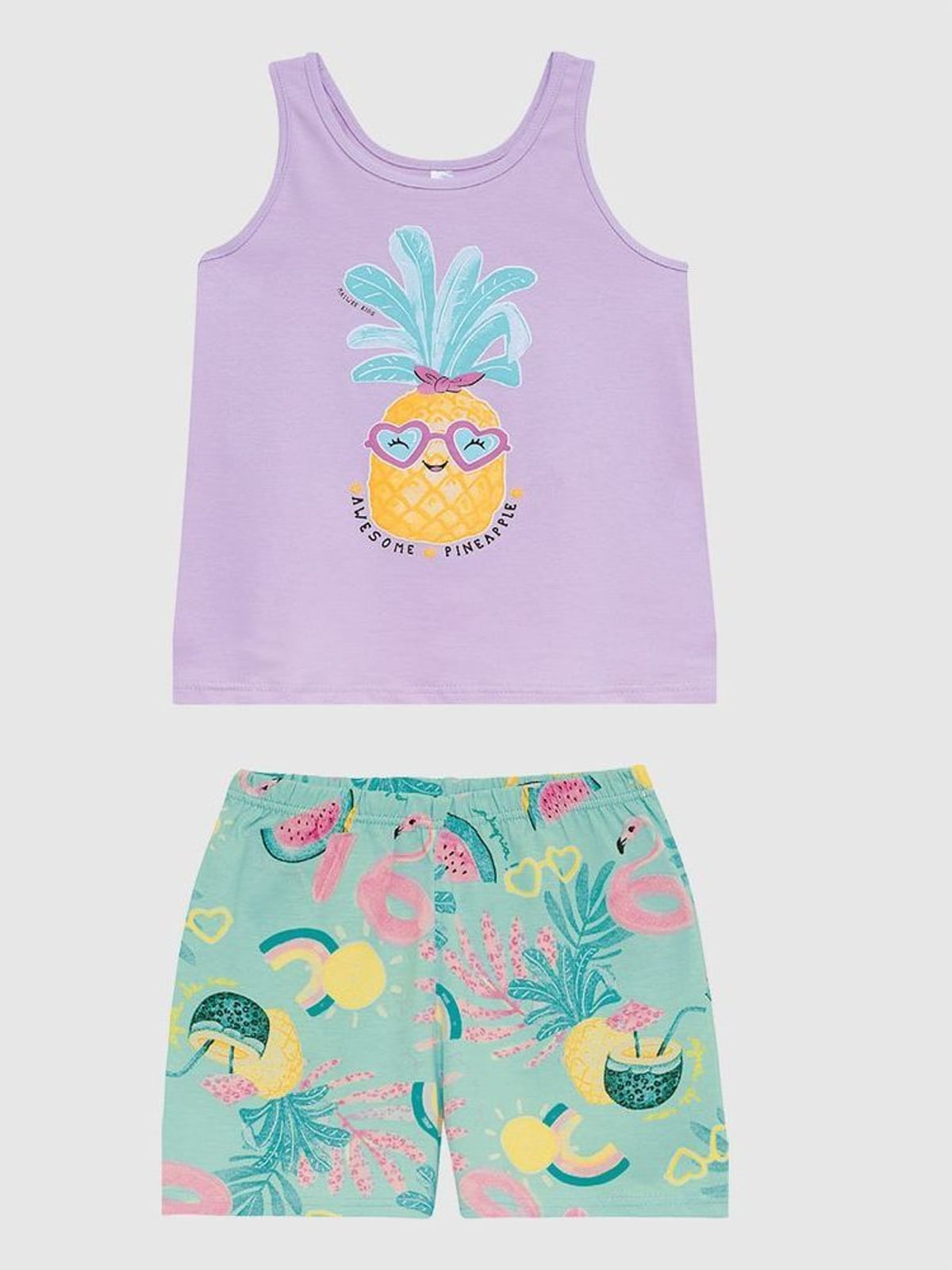 Pijama Curto Infantil Menina Awesome Pineapple Em Algodão Malwee Kids