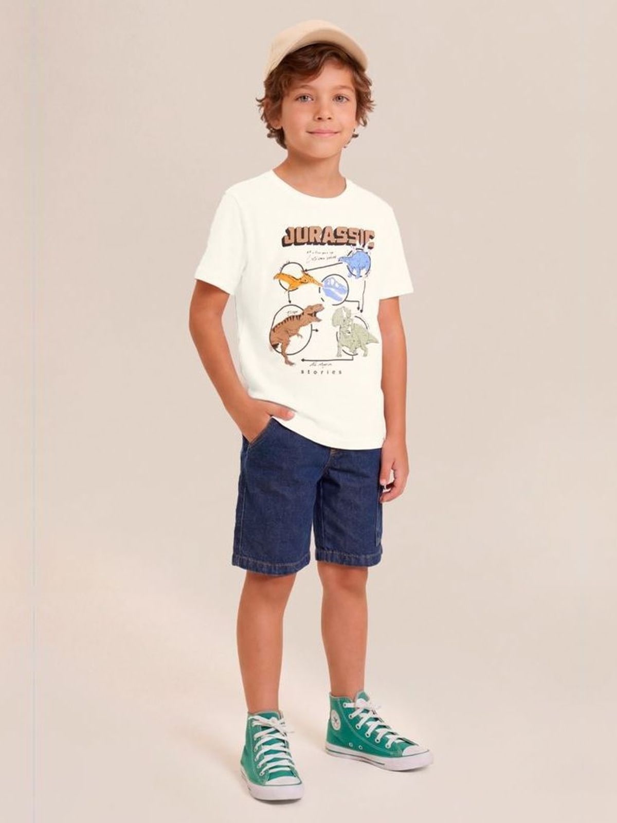 Camiseta infantil menino em malha de dinossauro Brandili