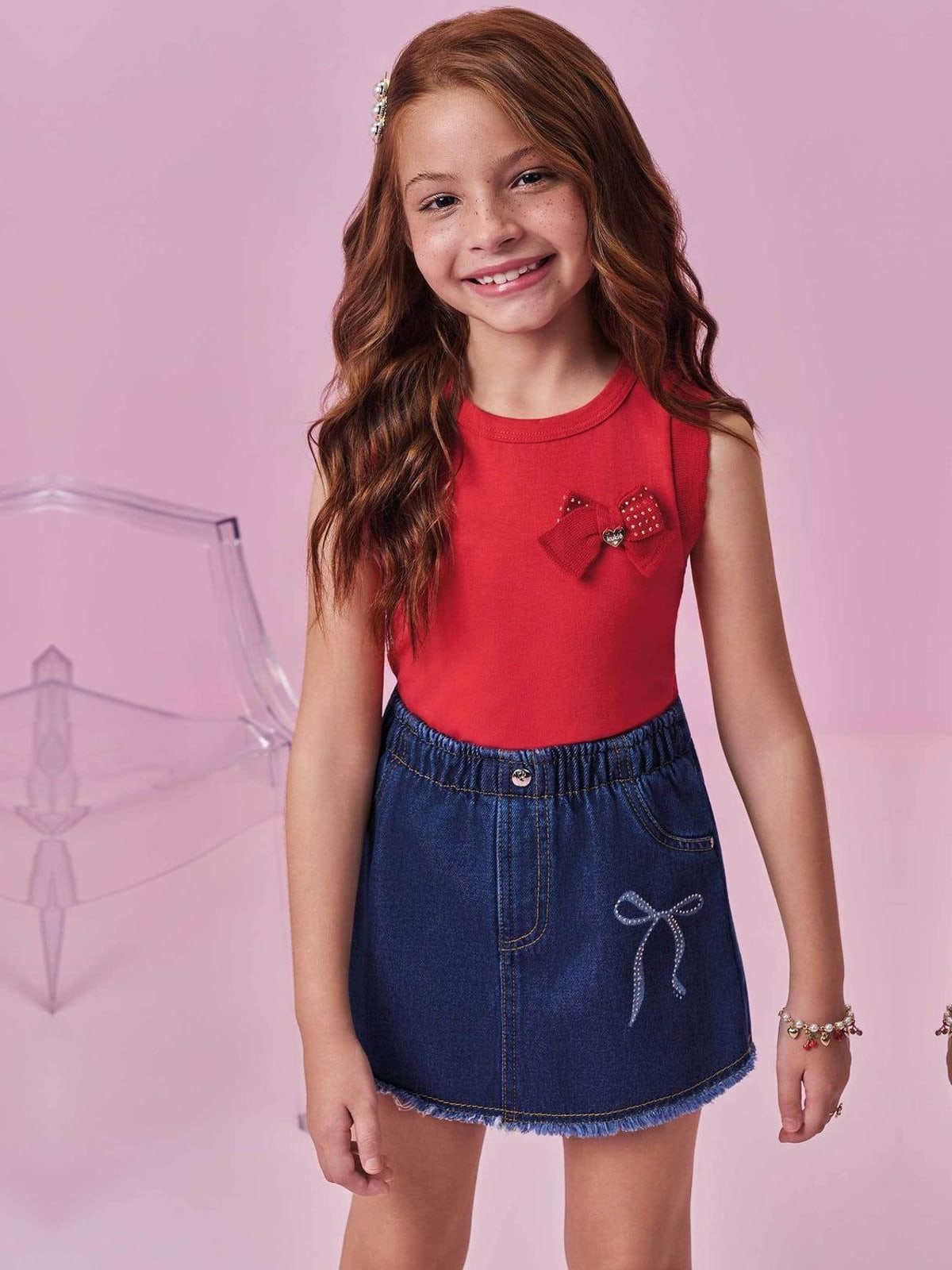 Short Saia em Jeans Kukiê Infantil Menina