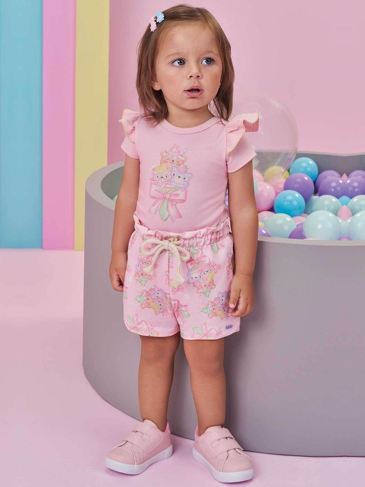 Conjunto de Body em Suedine e Shorts em Molecotton Kukiê Bebê Menina