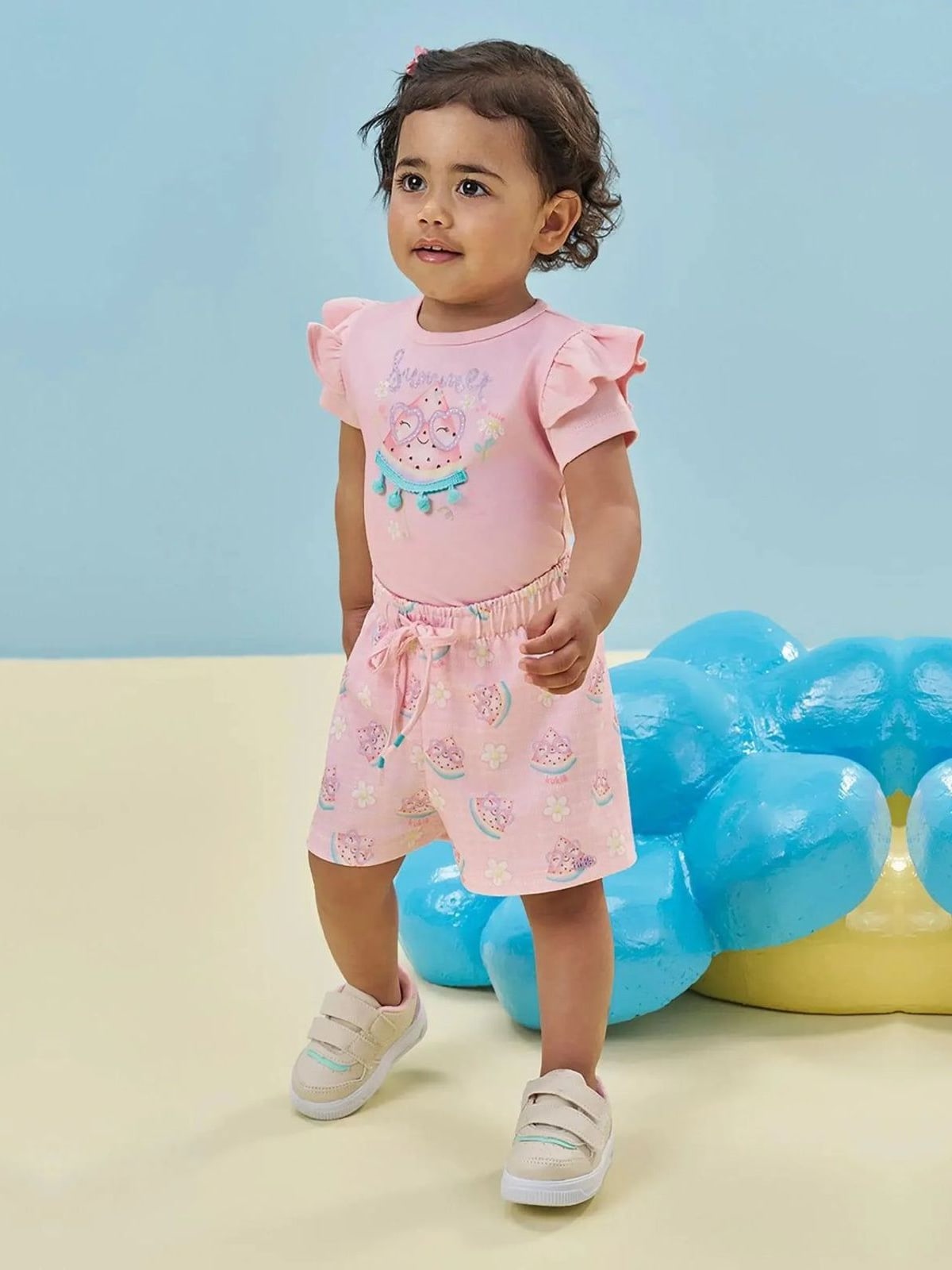 Conjunto de Body em Ribana 1x1 e Shorts em Malha Power Kukiê Bebê Menina