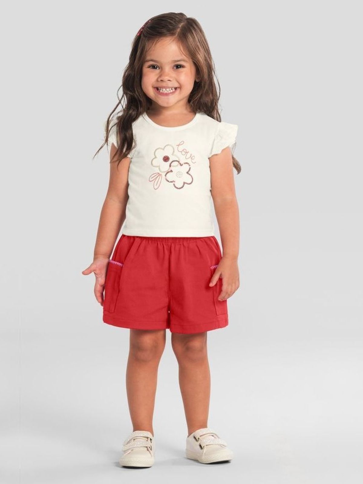 Conjunto infantil menina com bordado floral Brandili
