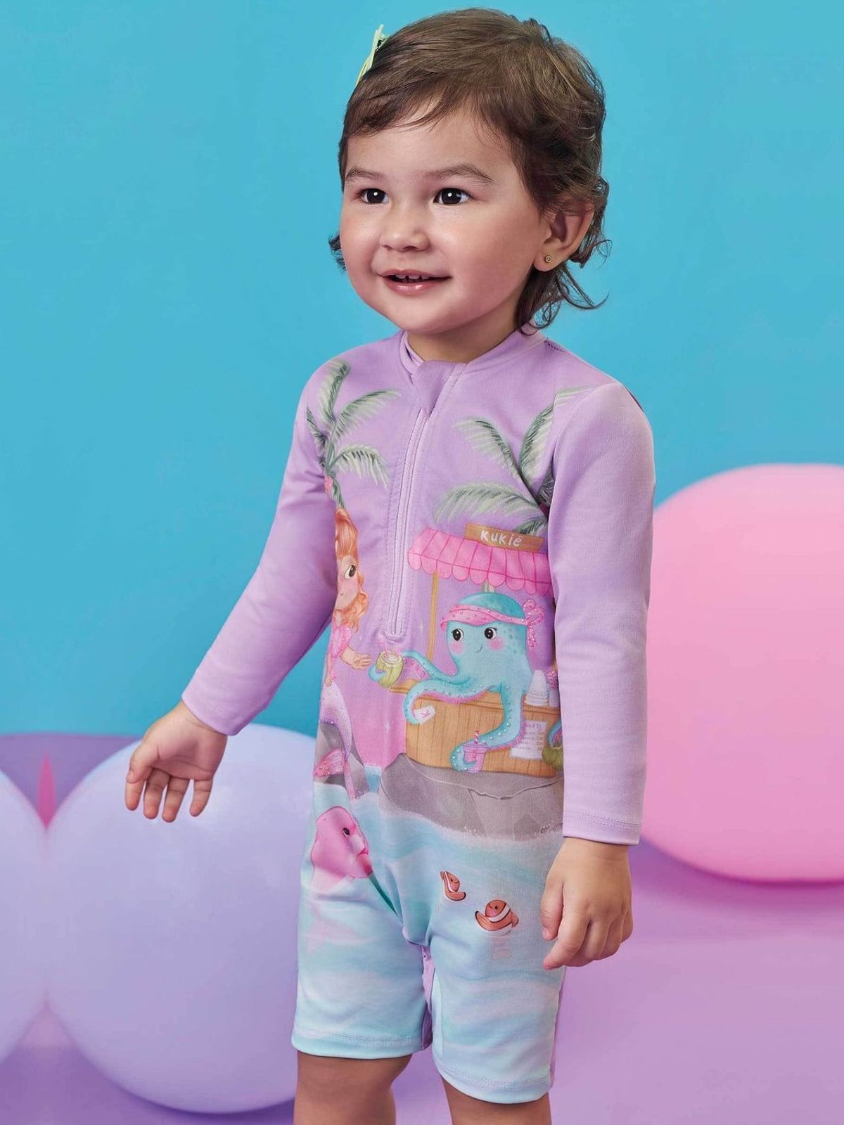 Macacão em Malha com Proteção UV50+ Kukiê Bebê Menina