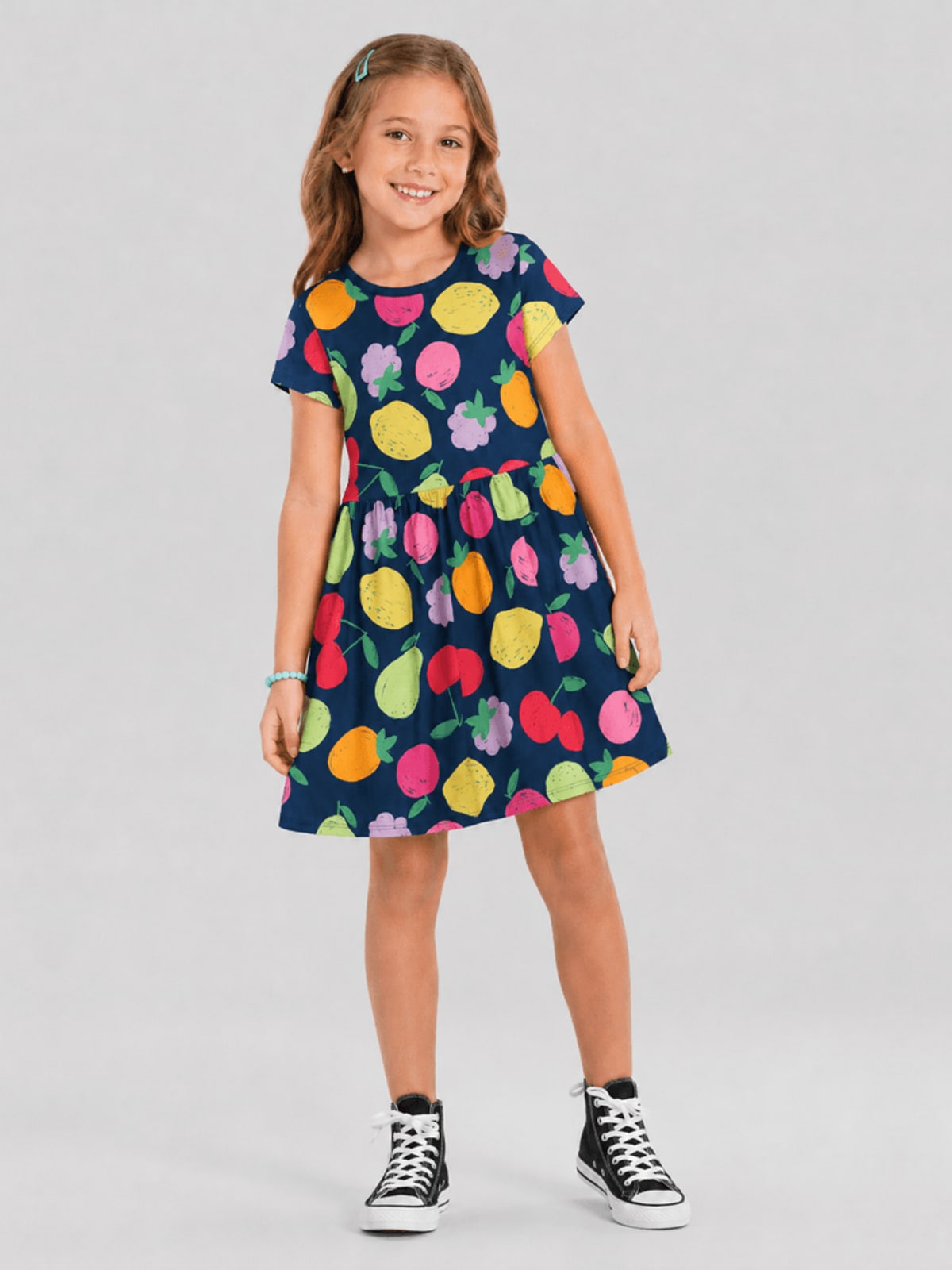 Vestido infantil menina frutinhas Brandili