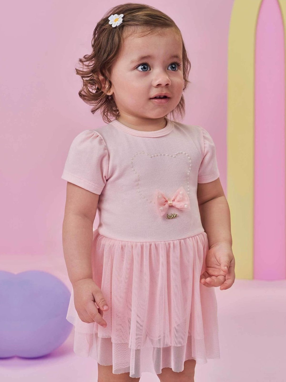 Vestbody em Cotton e Tule com Elastano Kukiê Bebê Menina
