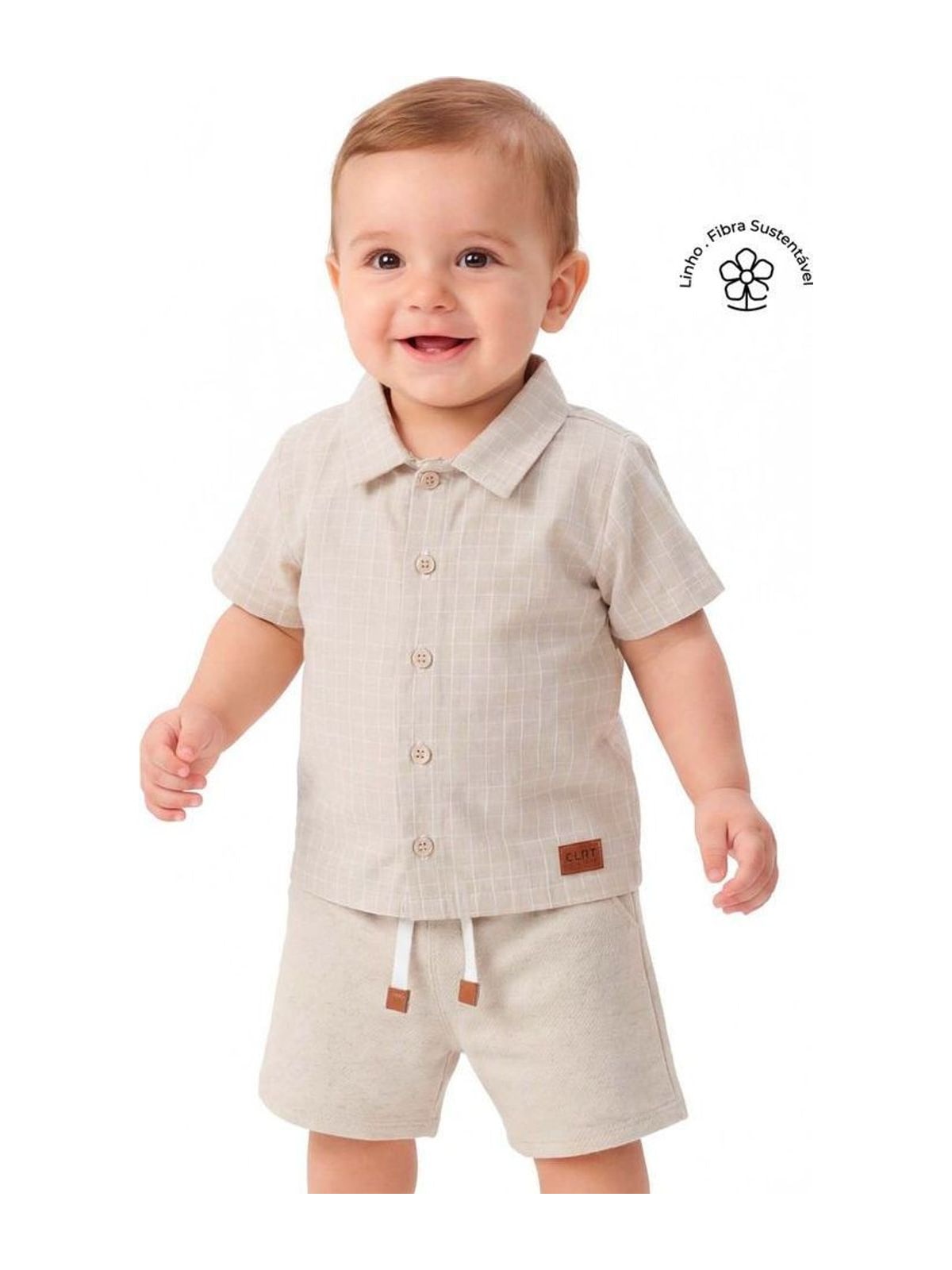 Conjunto Bebê Menino Camisa Xadrez Colorittá Bege Elian