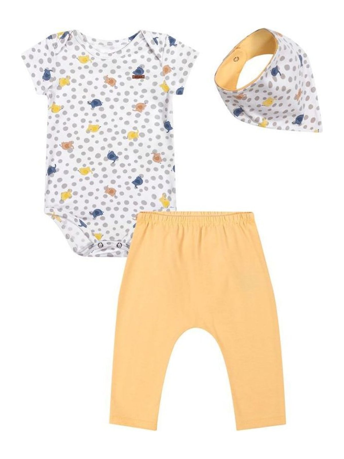 Kit Bebê Menino Estampa Bichinhos Babador Elian Branco