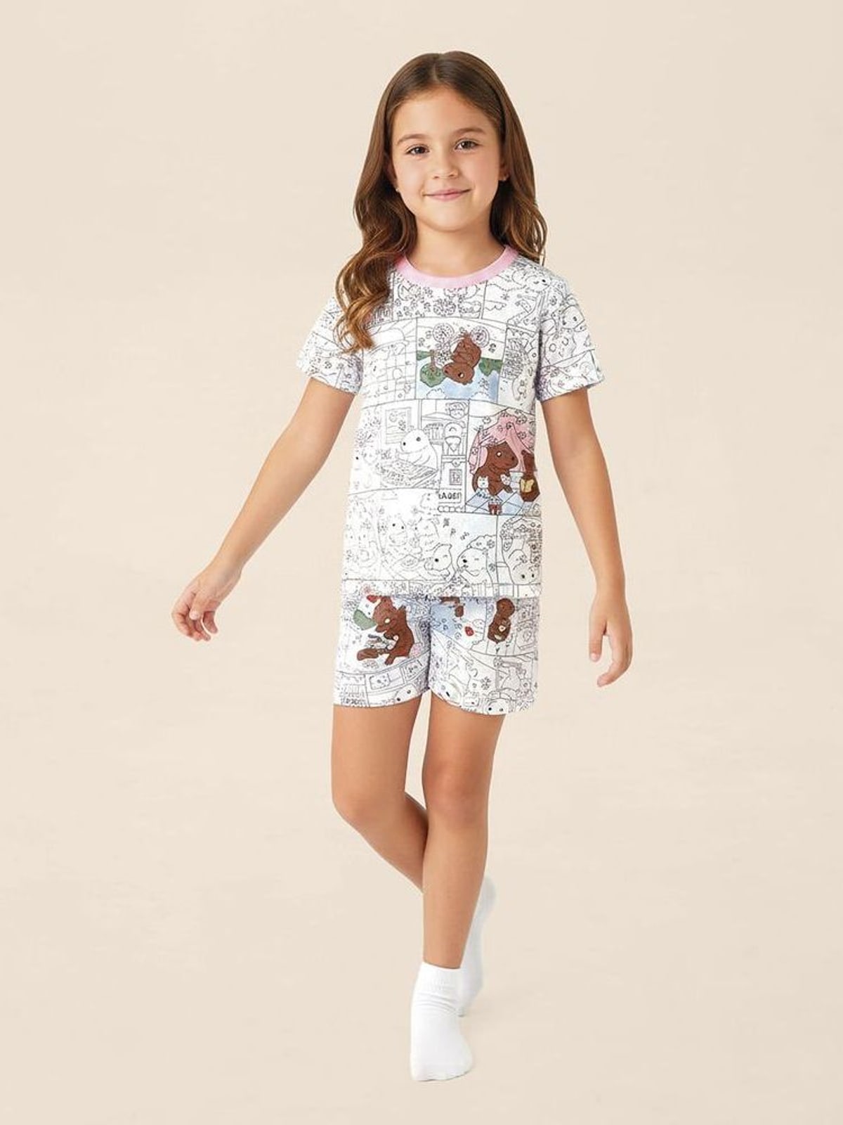 Pijama Infantil Menina Estampa Interativa Para Colorir Com Canetinhas Malwee Kids