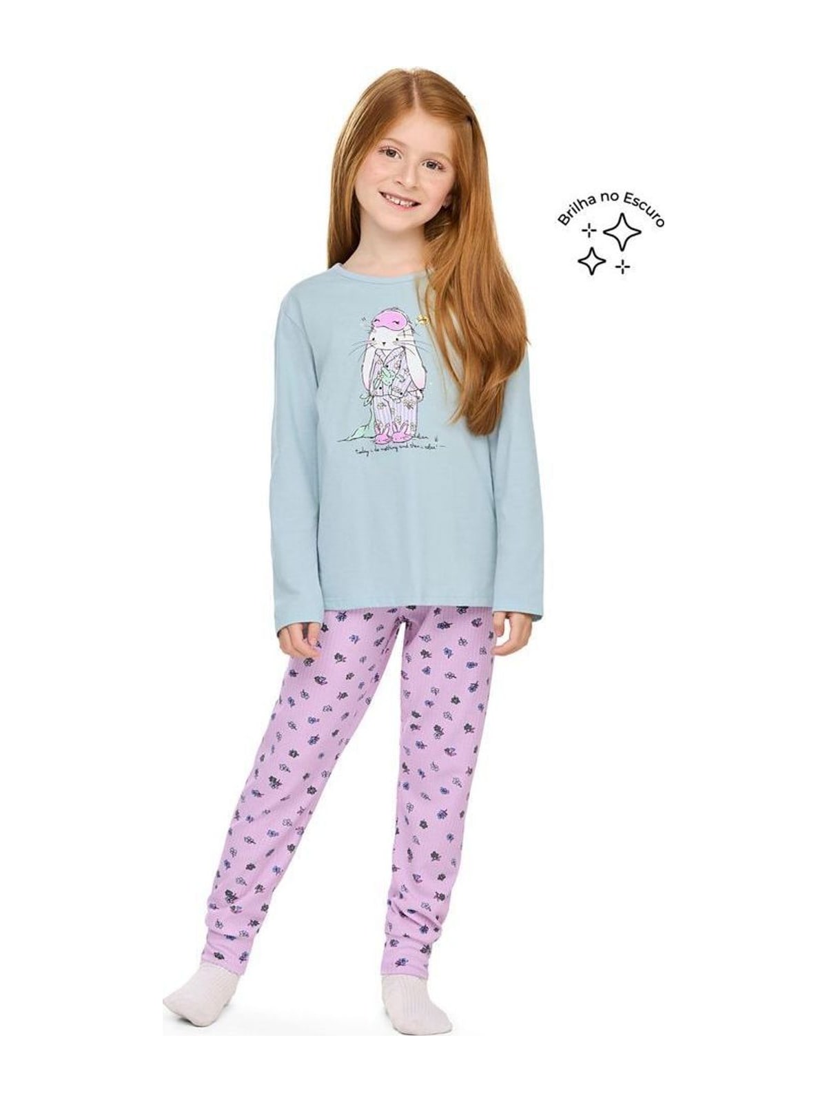 Pijama Longo Infantil Menina Coelhinho Elian Azul