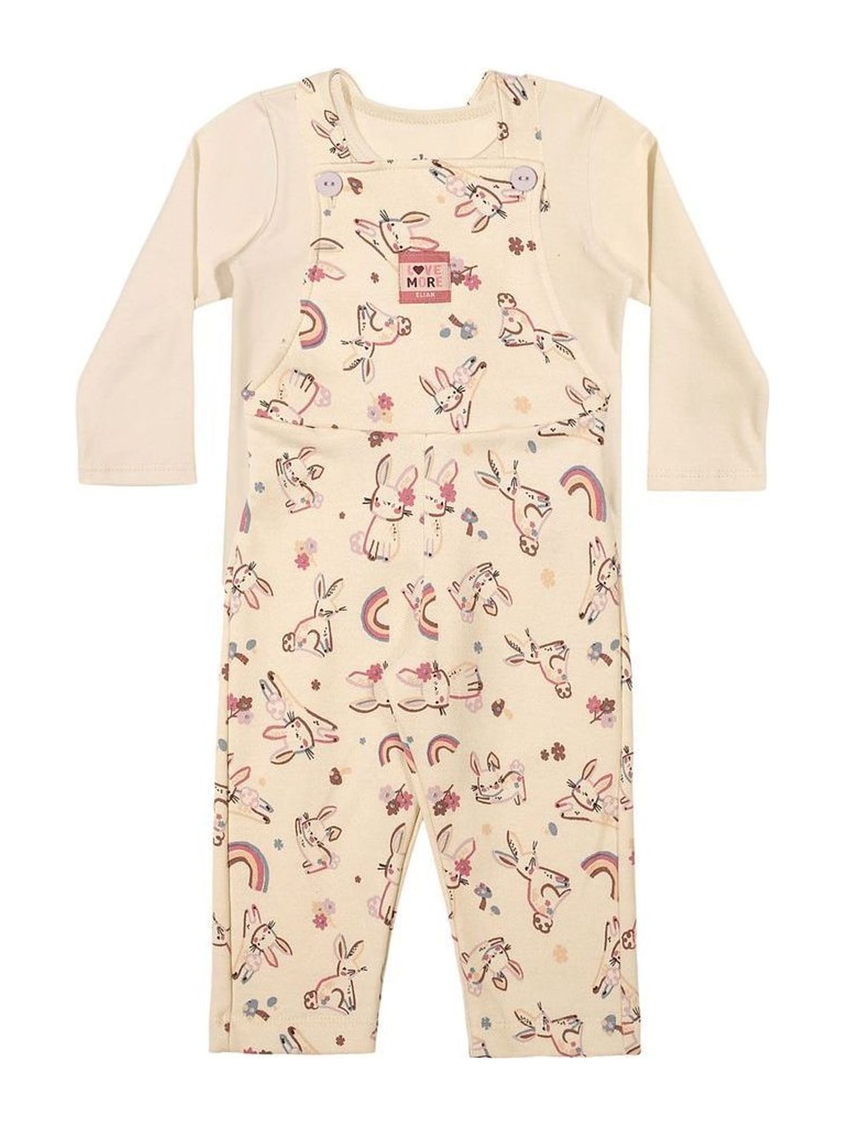 Conjunto Bebê Menina Jardineira Coelhinhos Elian Bege