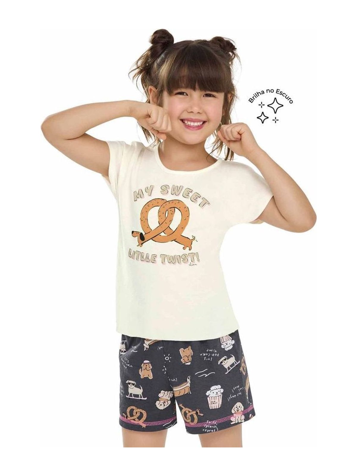 Pijama Infantil Menina Brilha no Escuro Elian Bege