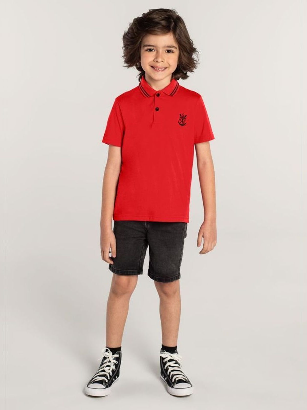 Camiseta Polo Unissex Flamengo Infantil Brandili
